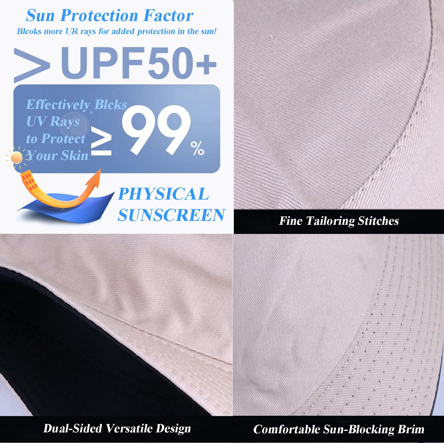 Gelante Sombrero de pescador reversible para hombres y mujeres, algodón, protección solar para exteriores.