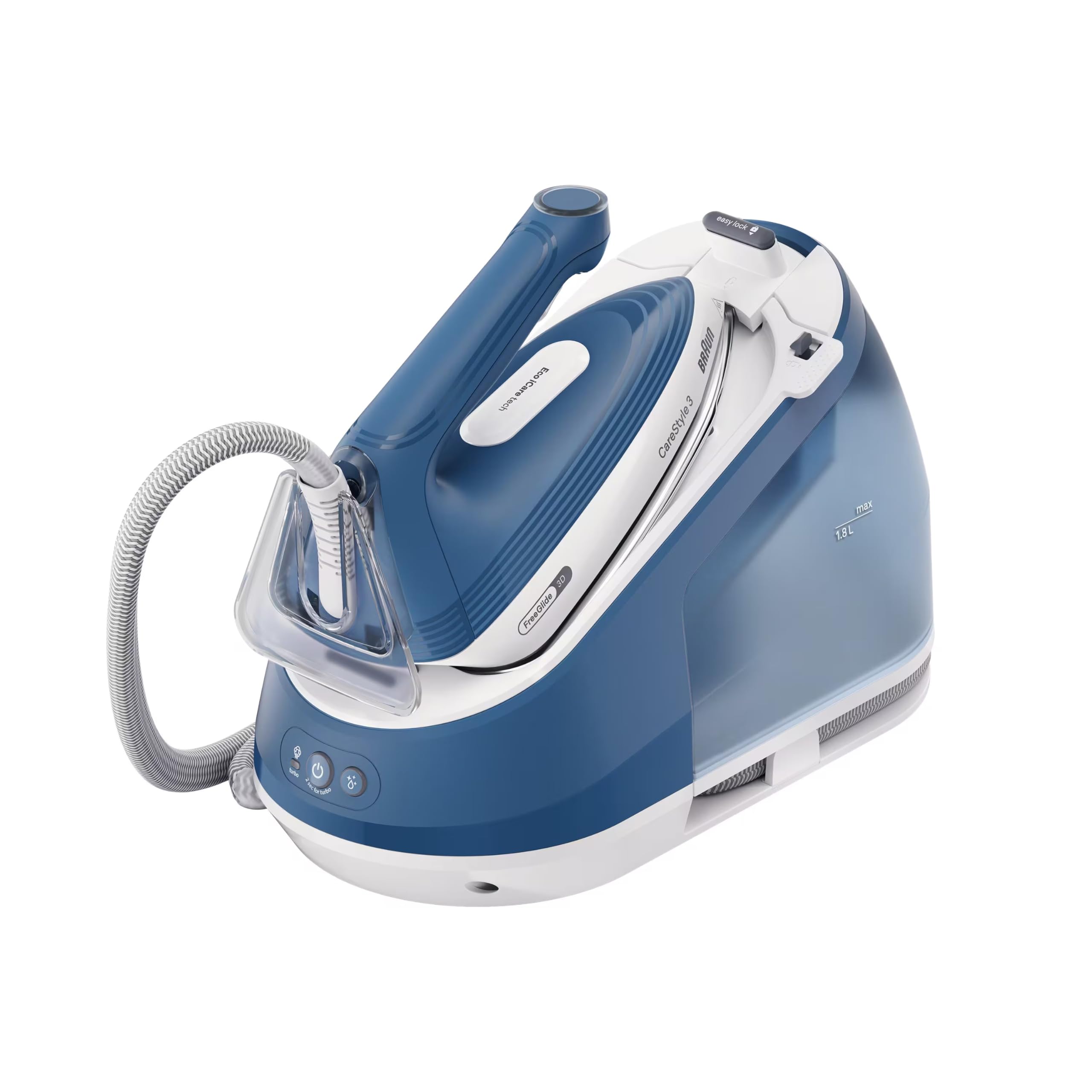 Braun CareStyle 3 – Centro de Planchado Compacto, Plancha de Vapor con Caldera 7 Bar, Tecnología Eco iCare, Suela FreeGlide 3D, Planchado Rápido y Suave, Azul (IS3255BL)