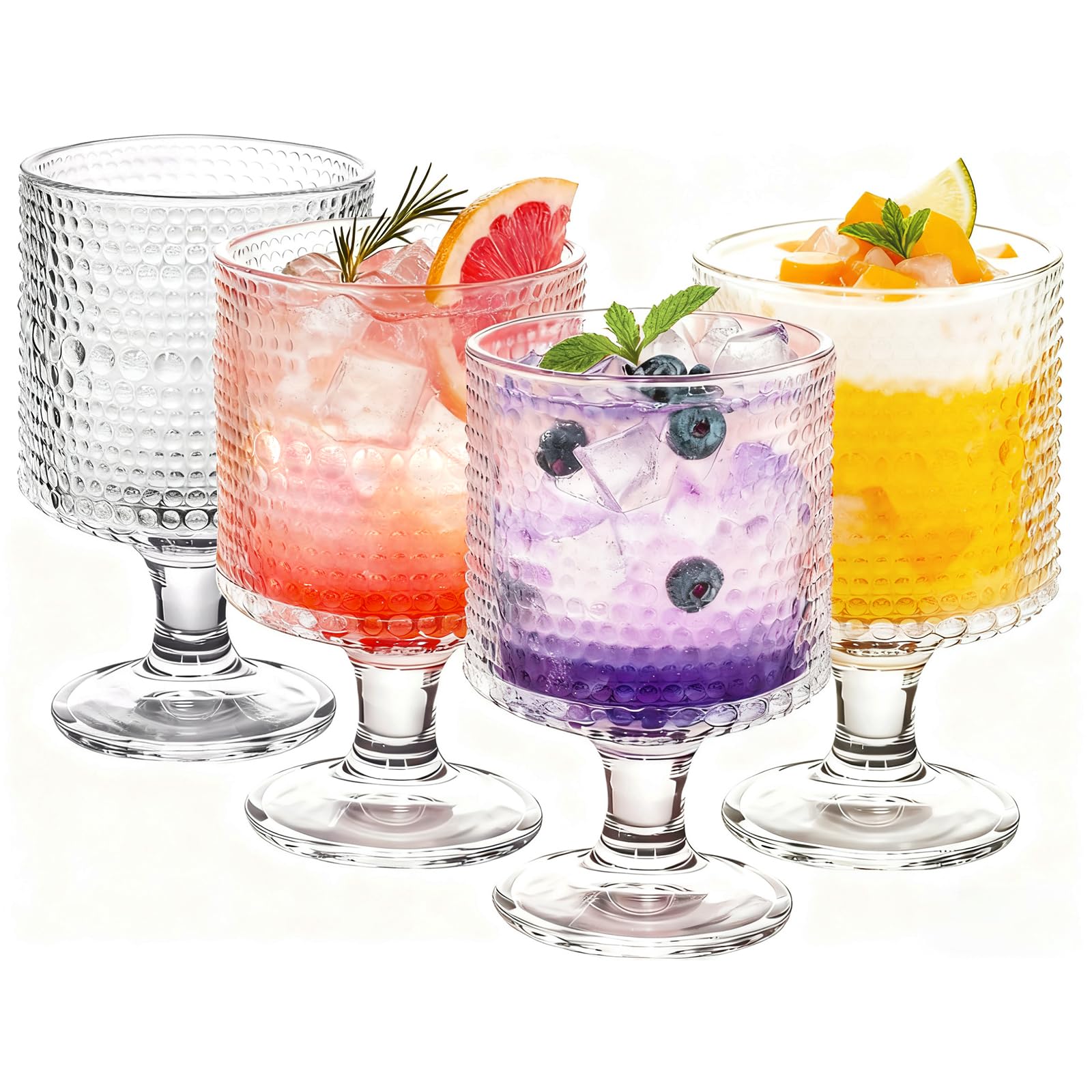 4 Pack Vintage Goblet Glasses, Hobnail Drinking Glassware, 8 oz Vintage Wine Glasses for Cocktail, Whiskey, Beer, Juice