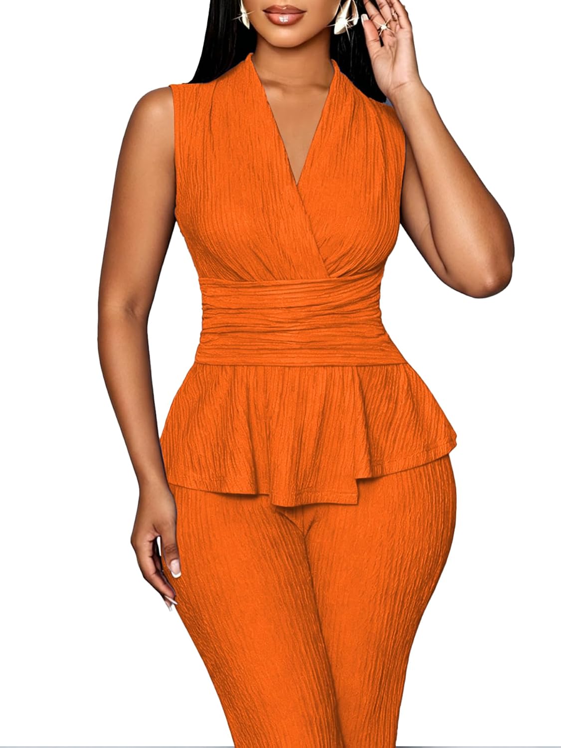 TOPSRANI Womens Bodycon Lounge Sets 2 Piece Outfits Casual Sweatsuits Tracksuit V-Neck Long Sleeve Cute Pants Sets