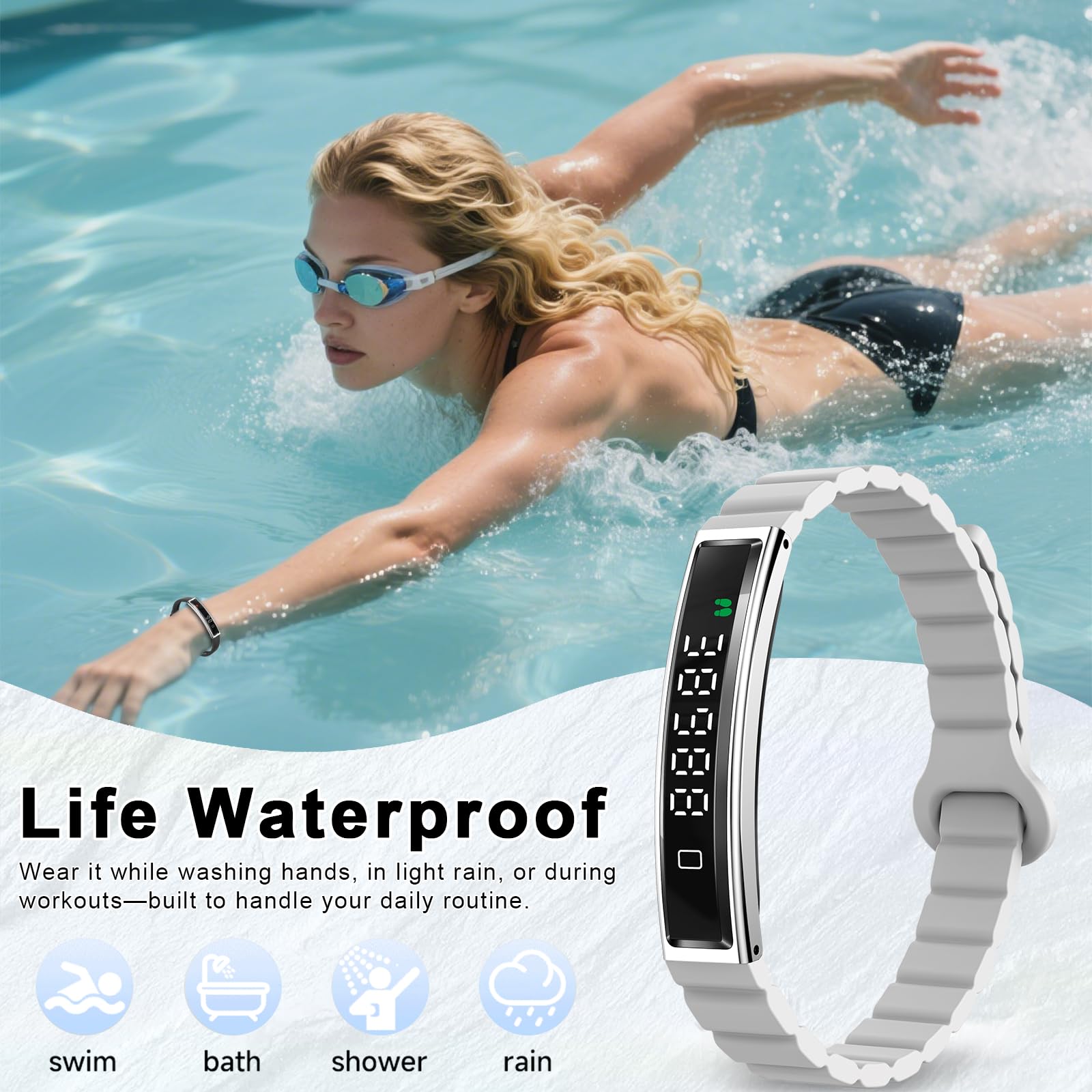 Efolen Fitness Armband Damen Herren, 16.5g Smartwatch Pulsuhr SpO2 Schlafmonitor Schmal Schrittzähler, 12 Sportmodi Fitness Tracker, 2 Armbands Smart Watch Kompatibel mit Android iOS Silber