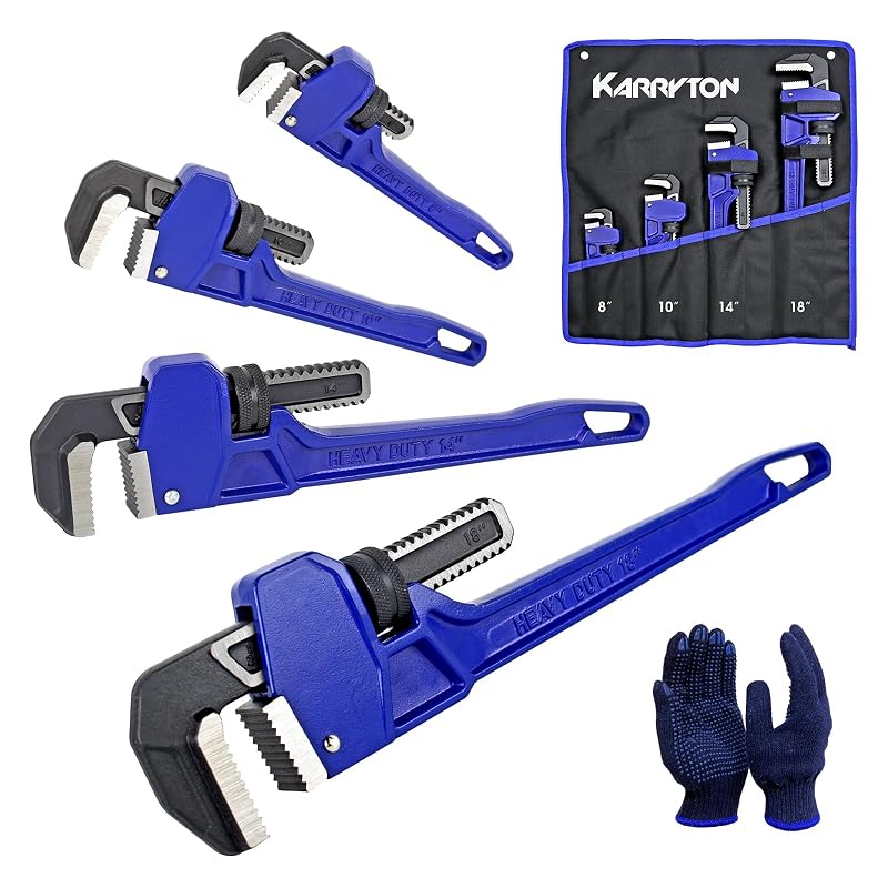 Kit de Chaves para Tubos KARRYTON com Mandíbula Ajustável, Cabos Retos de 20,3 a 45,7 cm, Abertura de até 9,5 cm, 4 Peças