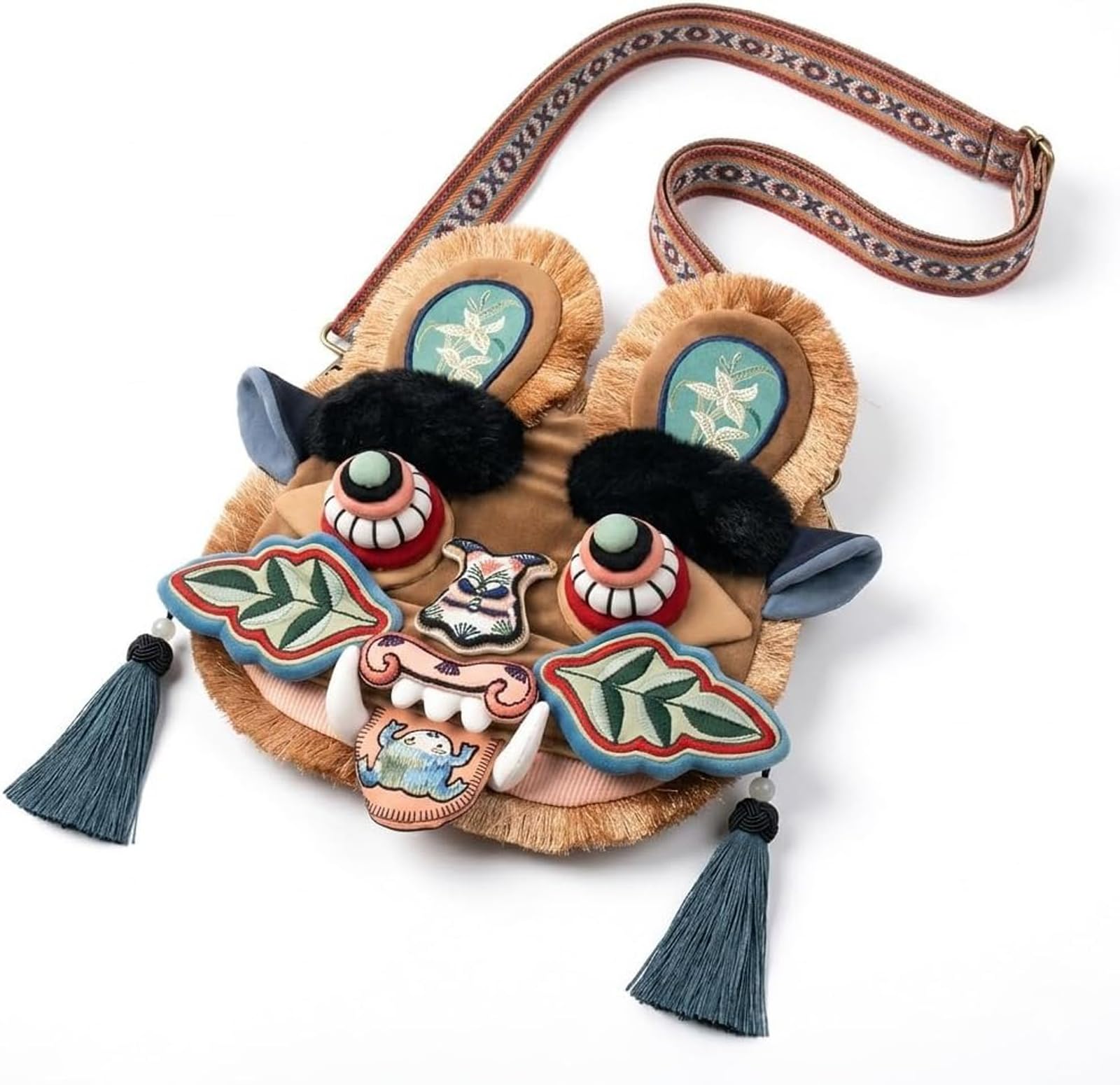 Handmade: niematerialne dziedzictwo kulturowe tygrys głowa torba - tradycyjna chińska sztuka ludowa torebka crossbody dla dzieci i dorosłych - prezent kulturalny, haft maskotki