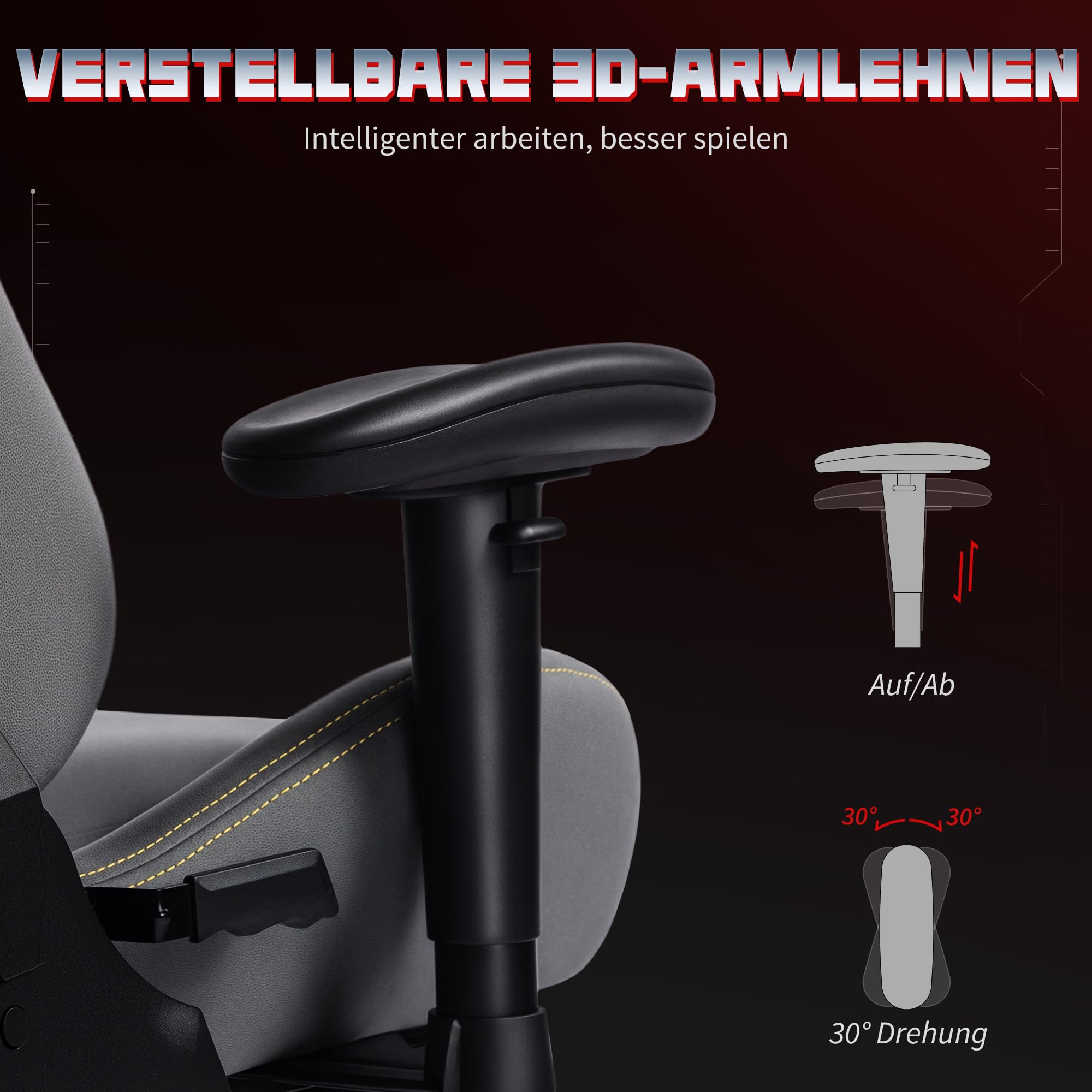 HOMCOM Gaming Stuhl Ergonomischer mit Fußstütze Kopfkissen Dunkelgrau | Wildlederimitat Gamer Stuhl, Lendenkissen, Gaming Sessel, 3D Armlehnen, Höhenverstellbar Bürostuhl