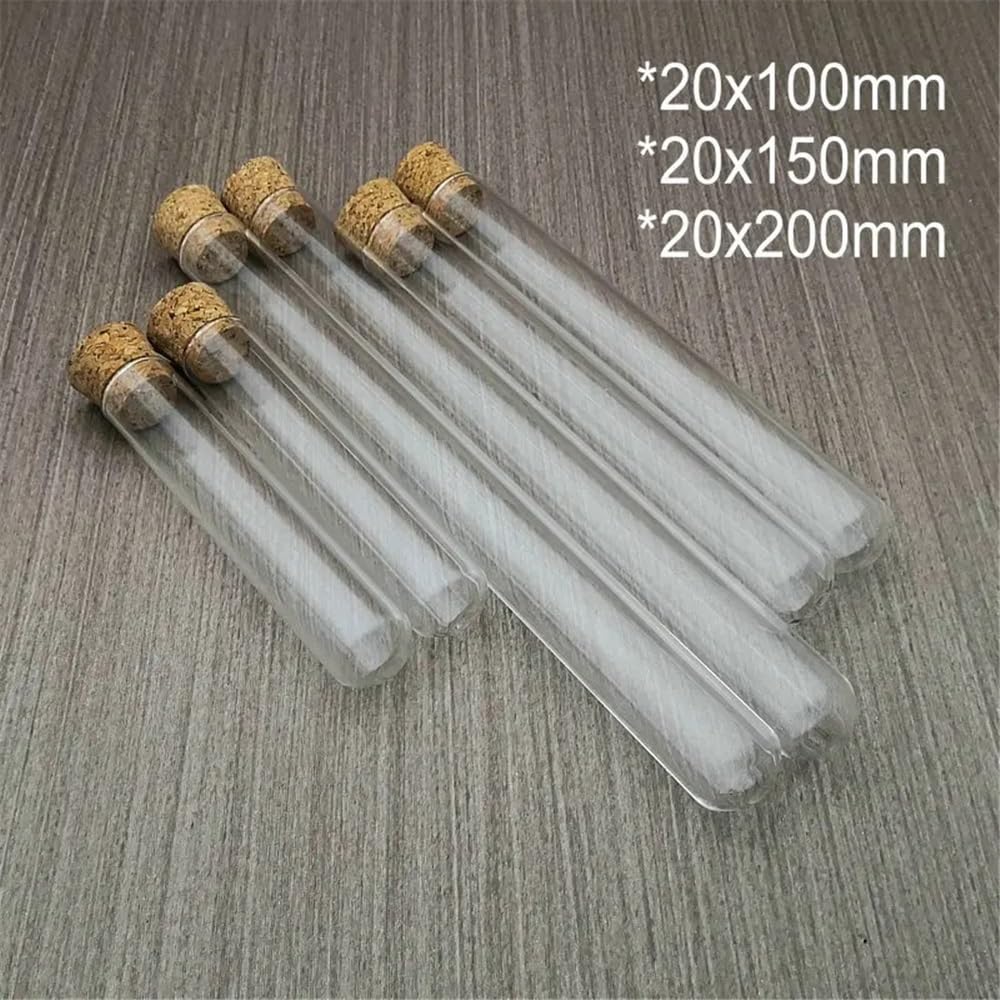 Tubo de vidrio de laboratorio de 20 mm de diámetro exterior, fondo redondo, espesado, reactivo de vidrio con tapón de corcho.(20x150mm 20pcs)