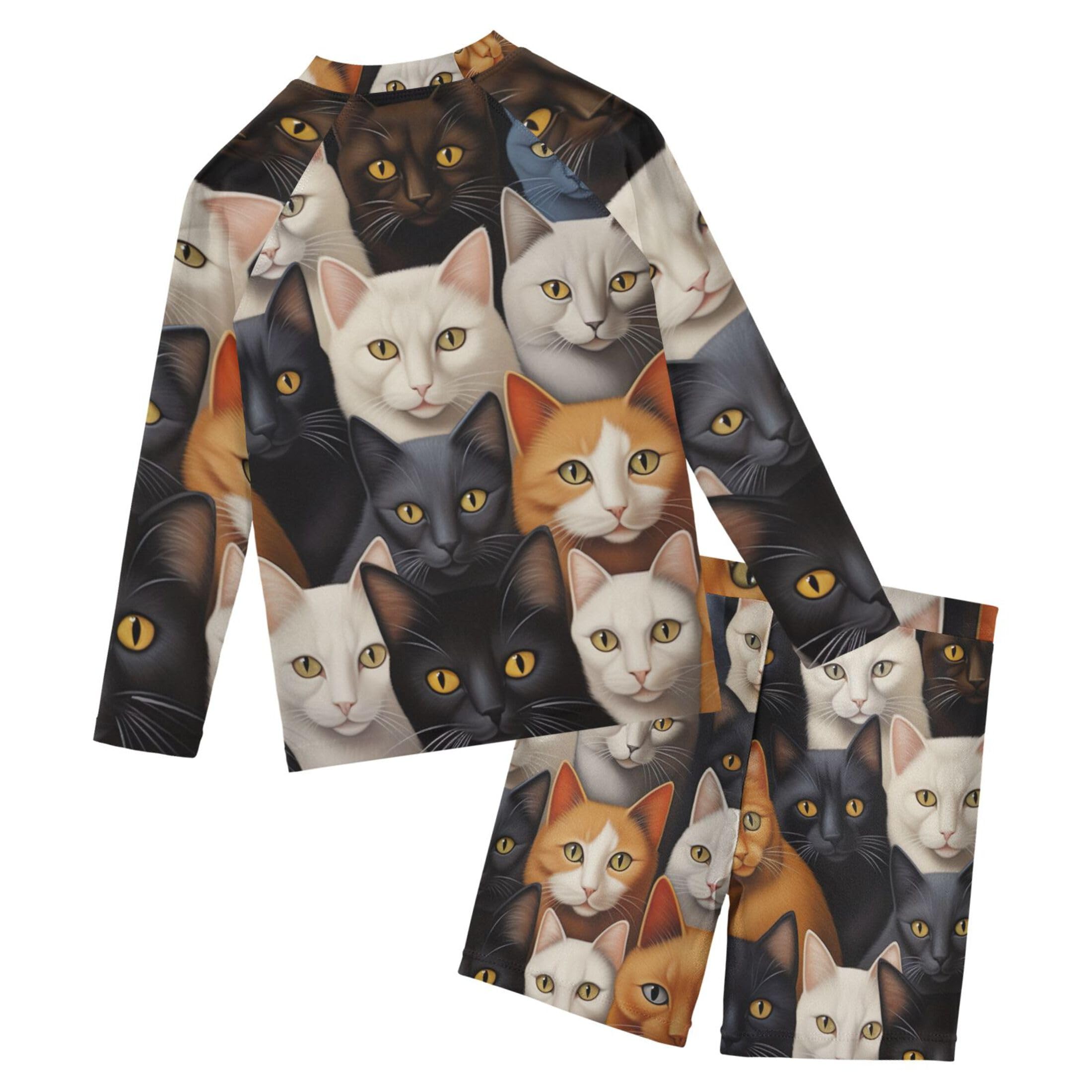 Cat Animal Cute Toddler and Baby Boys' 2-Piece Swimsuit Trunk, Long Sleeve Rashguard Bathing Suit B0402830