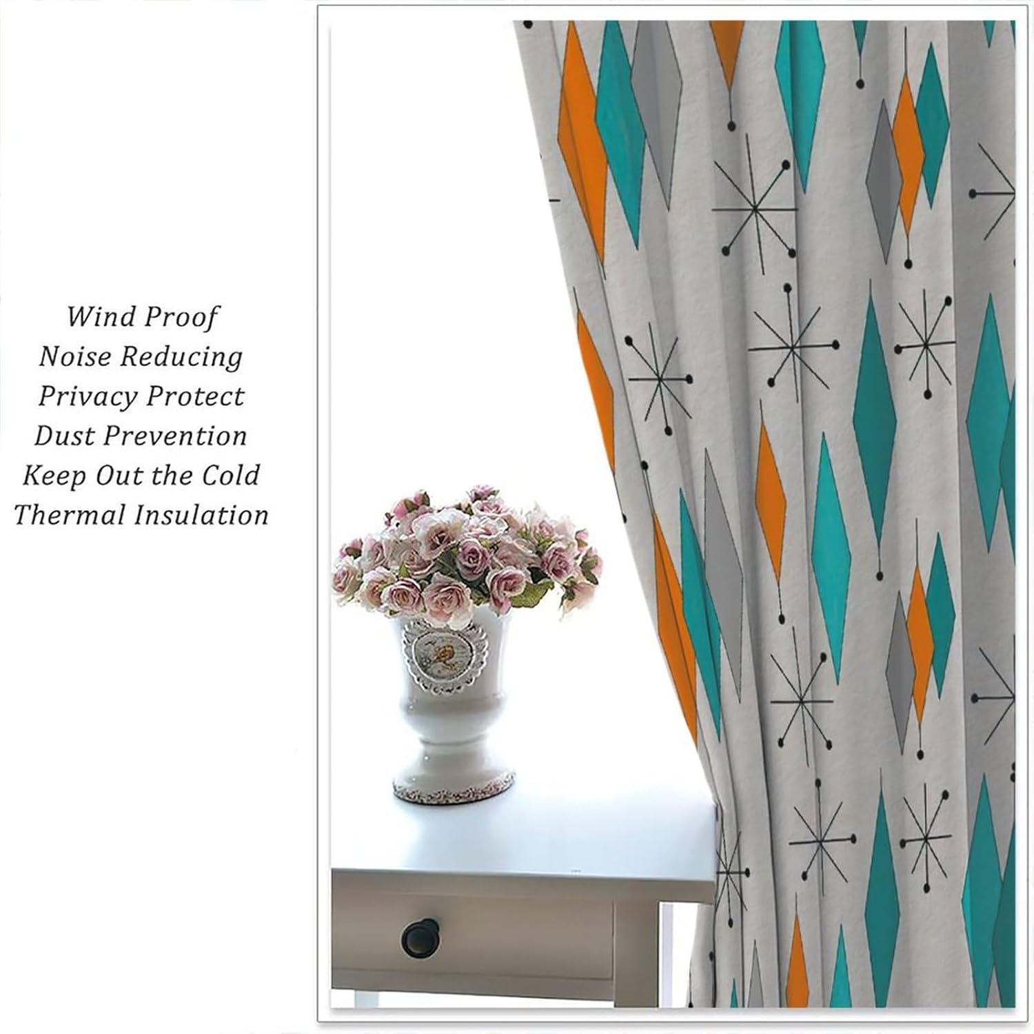 Europen Modern Mid Century Blackout Curtains - Abstract Background Mid Century Colorful Diamond Print for Home Kitchen Livingroom Coffee Room Curtains Window Drapes 2 Panels W42xL45 Inch