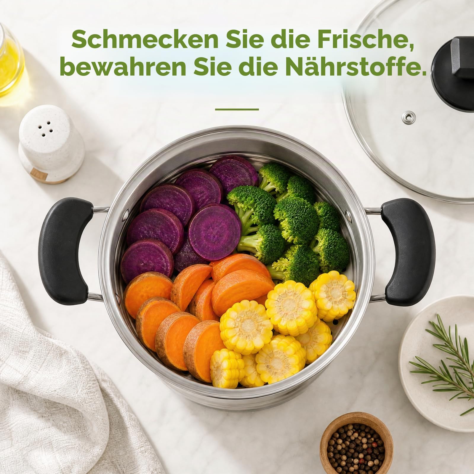 ZENFUN Edelstahl Dampfgartopf mit Korb, 1,6 Liter Suppentopf mit Glasdeckel, Mini Dampftopf Kochgeschirr mit Griff für Gemüse, Soße für Herd, Induktion, Gas, Elektro, Grill