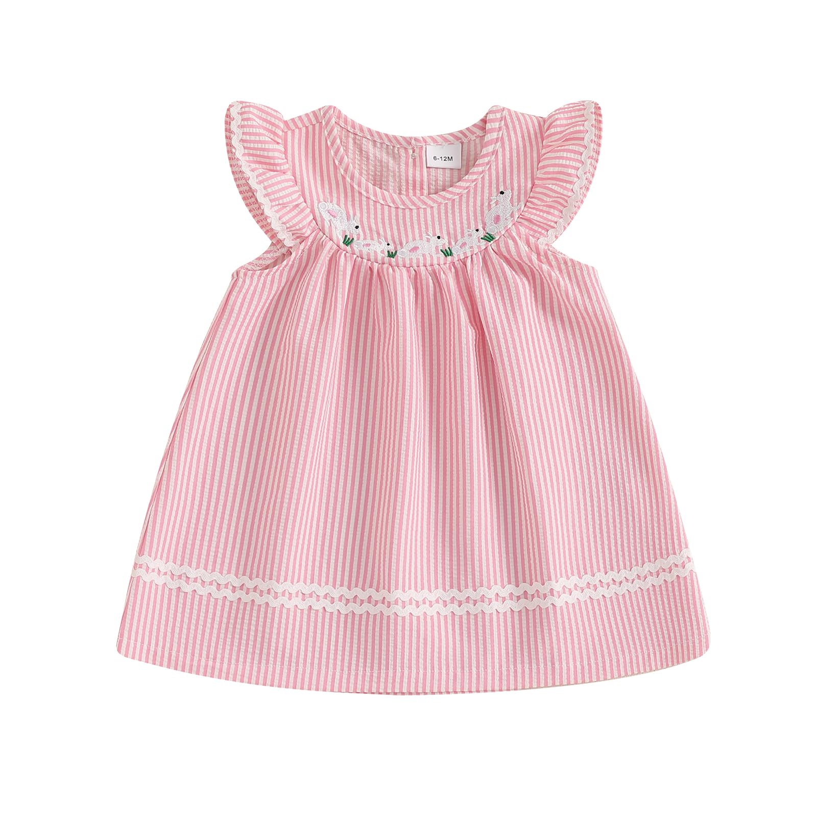 Toddler Baby Girl Easter Outfits Bunny Embroidery Striped Dress Princess Vintage Dresses Spring Summer Clothes