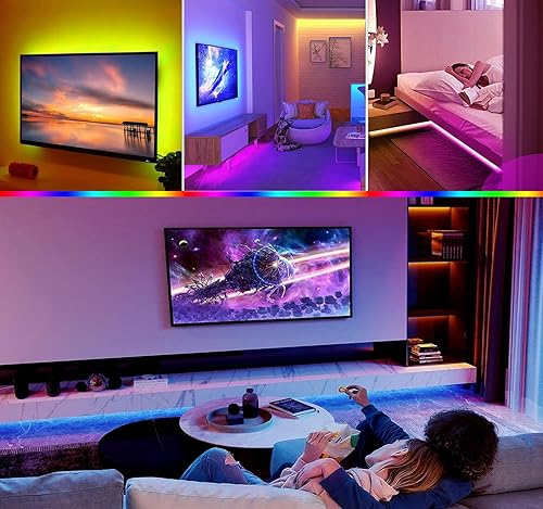 Miniatura 2 de Tira de luces LED alimentadas por pilas de 13 pies, luces LED que cambian de color vibrante para dormitorio, televisión y más sincronización de