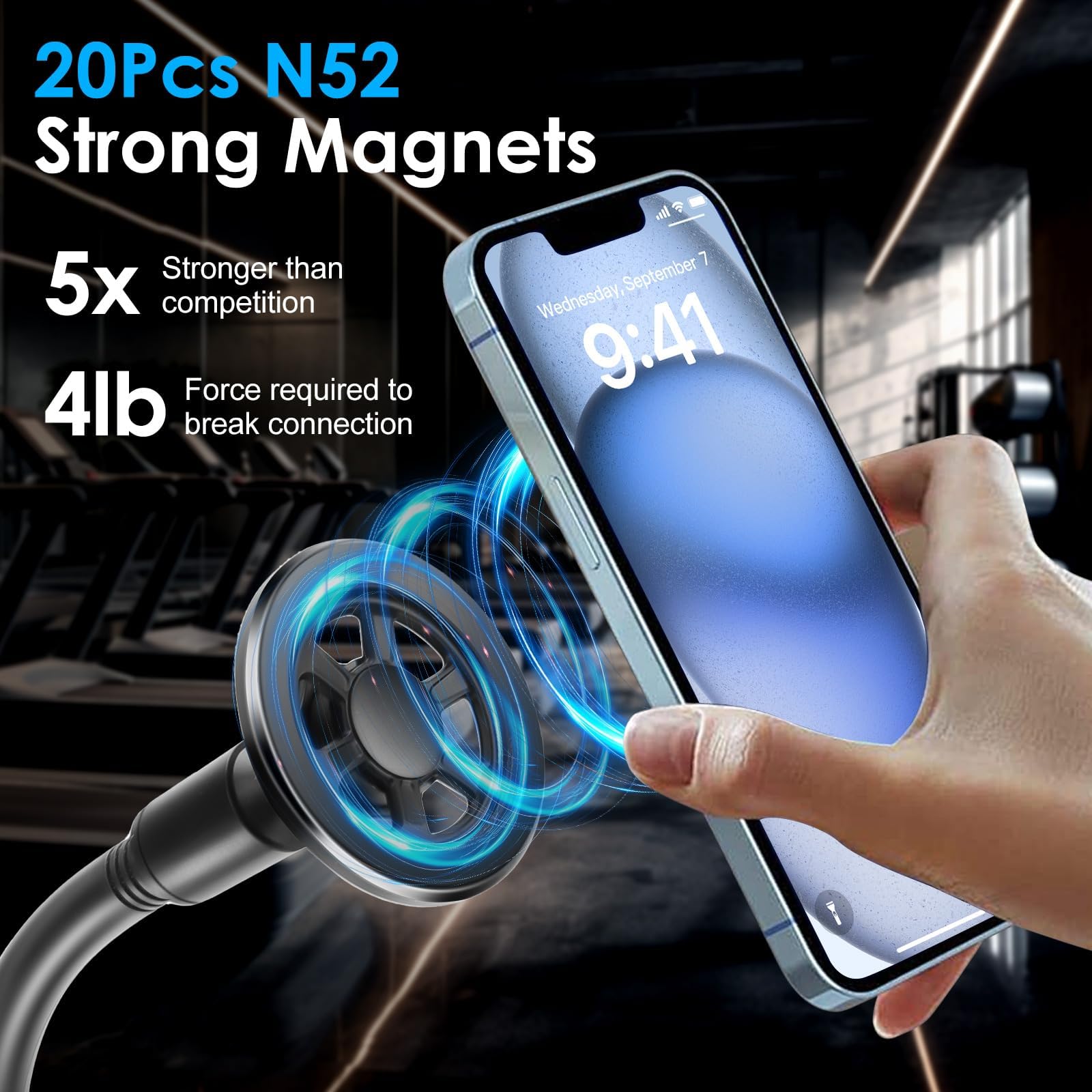 EEEKit Supporto magnetico per telefono a collo di cigno per manubrio moto, per iPhone Magsafe e tutti gli smartphone, per cyclette fisse e tapis roulant