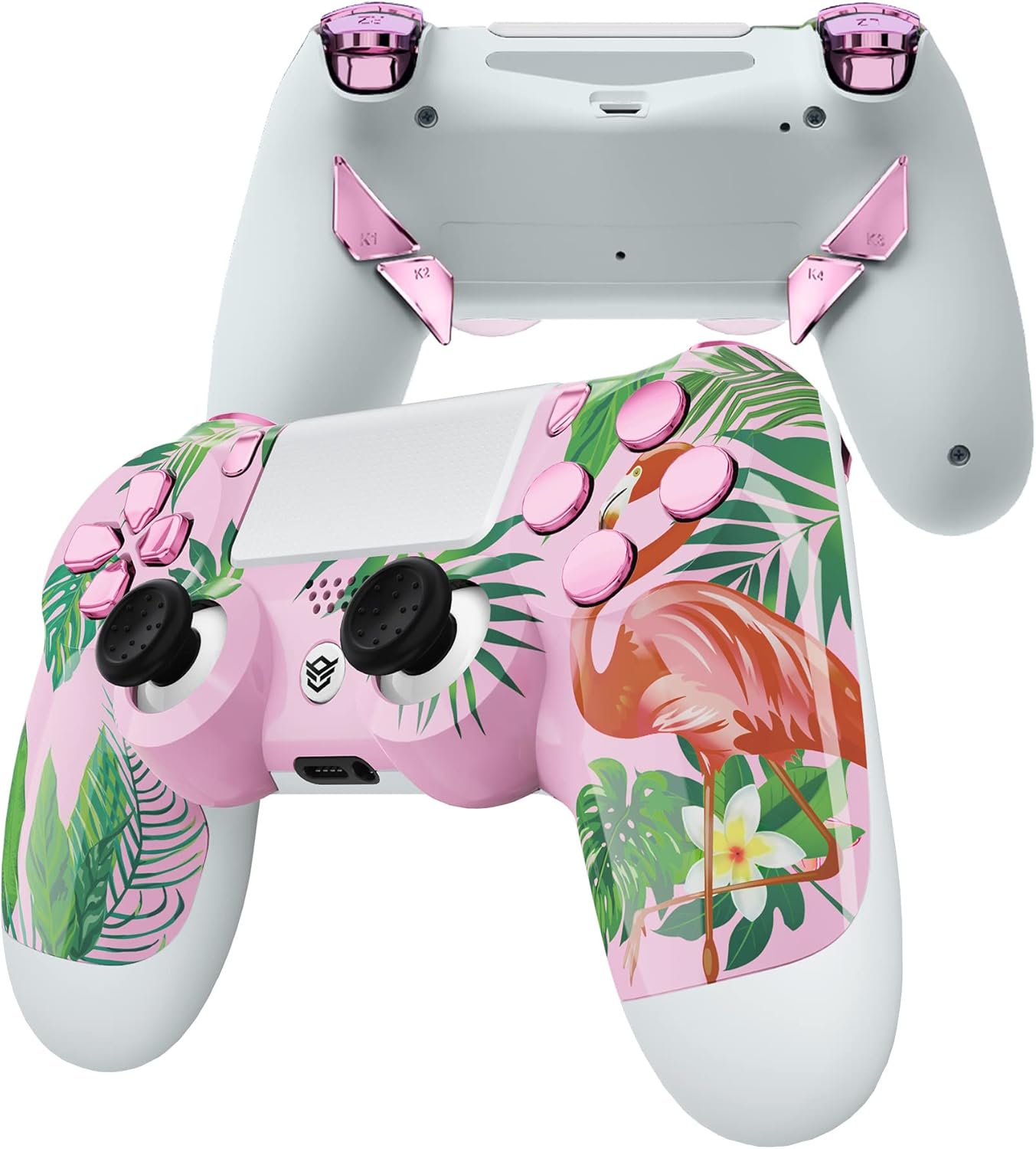 Weekly Top Sale HexGaming HEX Edge Controller 4 Mappable Back Buttons & Replaceable Thumbsticks & Hair Trigger Compatible with ps4 Controller Customized Game Controller PC Wireless FPS Gamepad – Tropical Flamingo