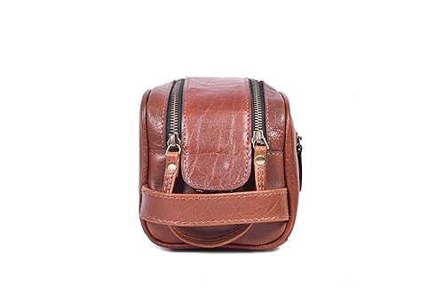 Miniatura 8 de Neceser de viaje de cuero premium de 10" con forro impermeable  Kit Dopp vintage hecho a mano tamaño King de Aaron Leather Goods, I Marrón