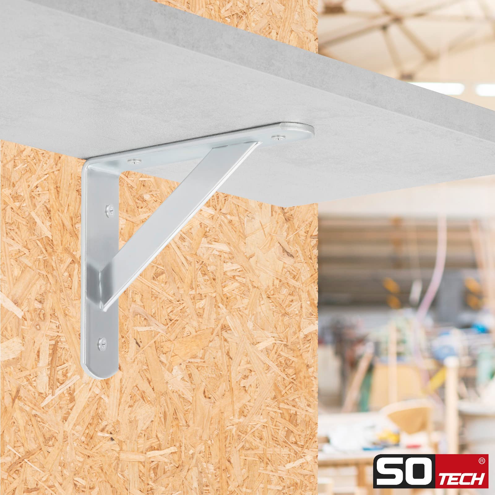 SOTECH 4er Set Regalkonsolen (600 x 375 x 40 mm, verzinkt, pulverbeschichtet), Konsole mit Querstrebe zur Stabilisierung