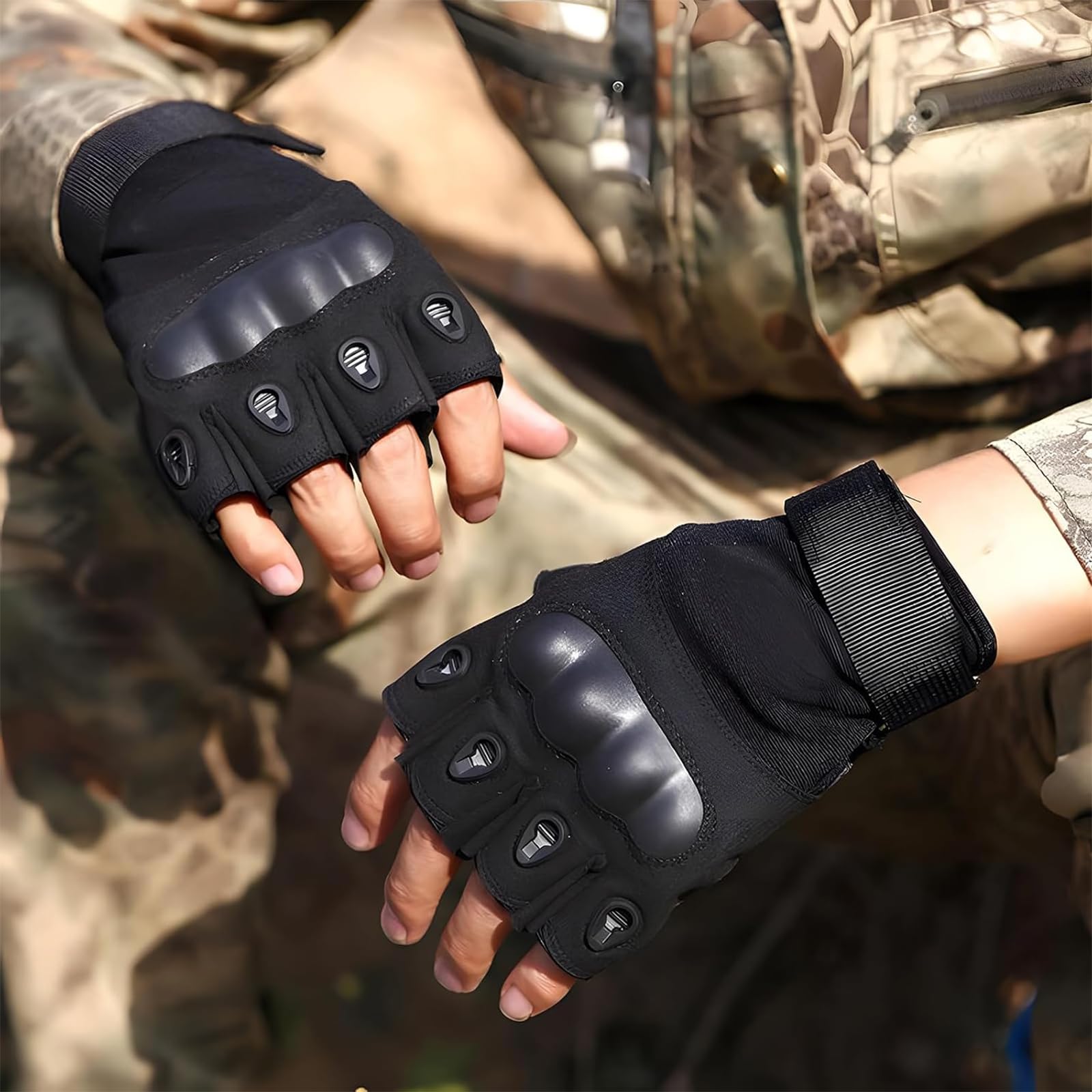 Guantes Tácticos Militares sin Dedos Antideslizantes Transpirables para Moto