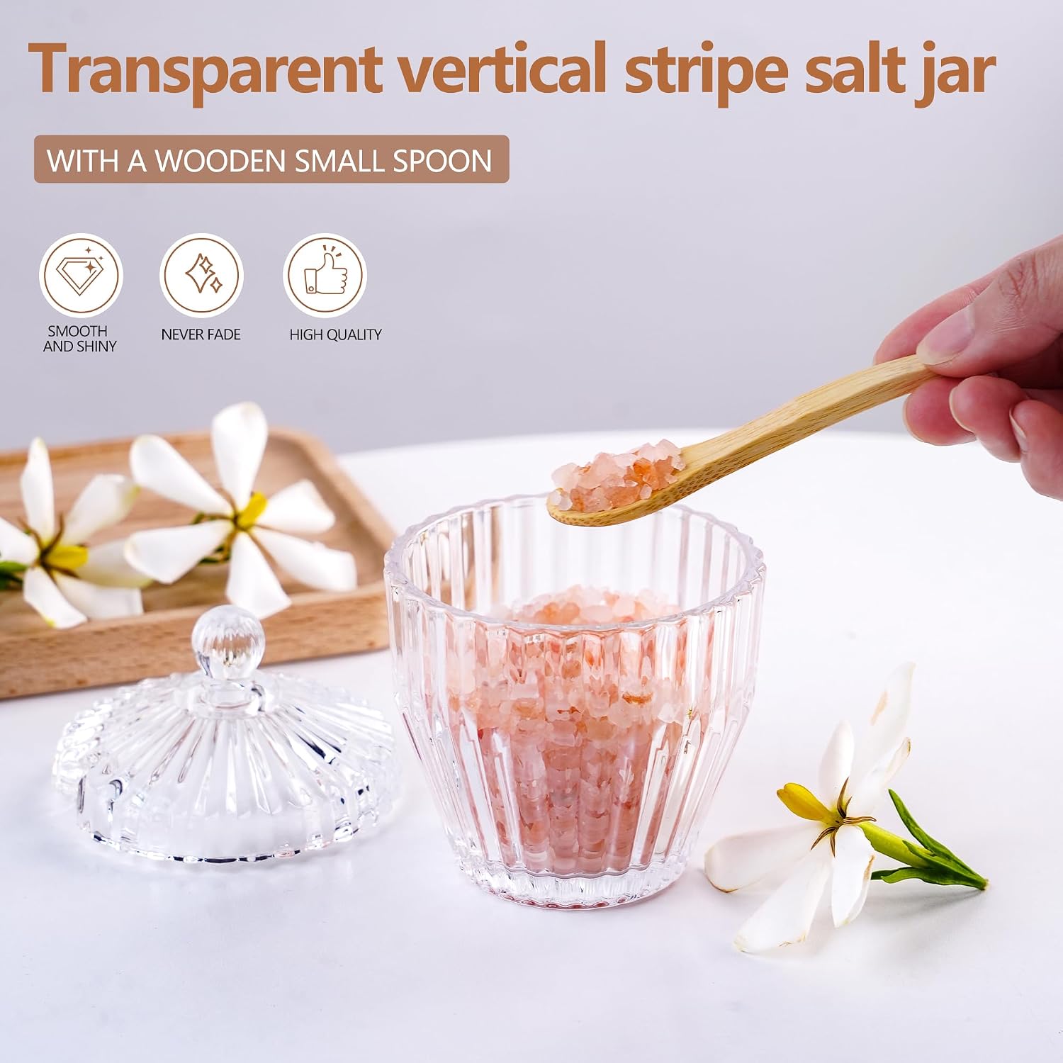 ZEERSHEE 5 Oz Clear Glass Salt Cellar with Lid 4.3 * 3.1inch Small Glass Jar for Sea Salt Sugar Spices and Candies, Dishwasher Safe