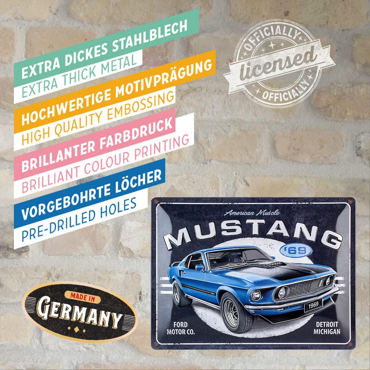 Nostalgic-Art Retro Tin Sign, 30 x 40 cm, Ford Mustang, 1969 Mach 1 Blue - Image 5