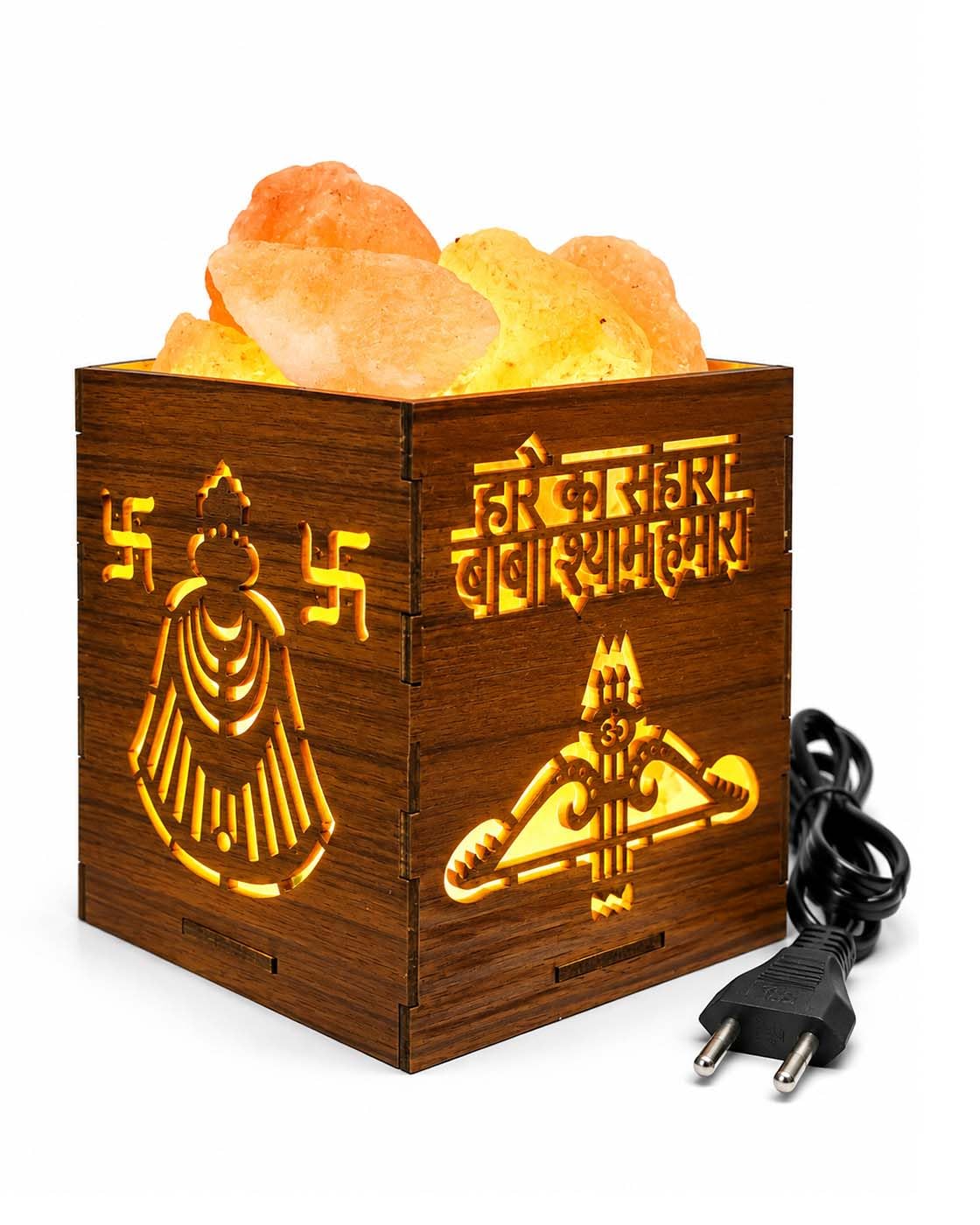 khatu shyam baba himalayan rock salt led table night lamp decorative showpiece for vastu, feng shui, home decor, gifting, positive energy, prosperity, good wealth, peace & harmony and purification