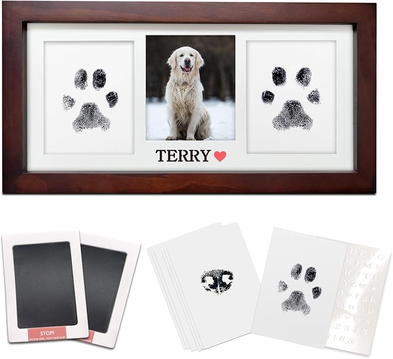 Kit Moldura Memorial com Pegada de Cães e Gatos e Almofadas de Tinta MYPAWLETS Espresso