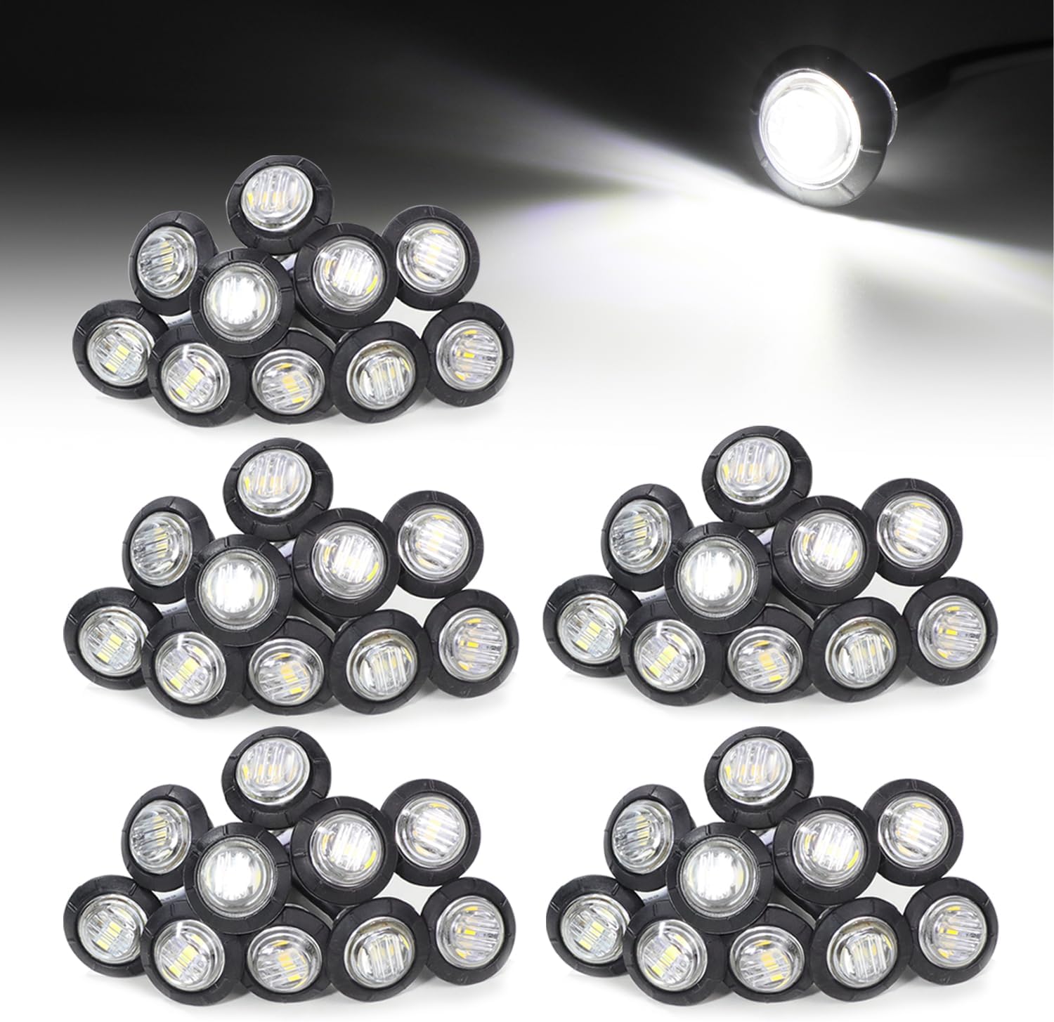 MADCATZ 3/4 Inch Side Marker Lights 3 LED Clearance Shape Turn Signal for Trailer Truck Tram Caravan Pickup Boat Van Lorries Waterproof Resin 12V DC Amber Light/Lens Pack of 50