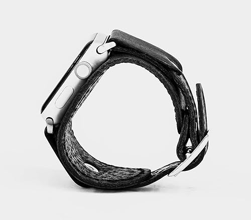 Miniatura 9 de wide Leather stitched cuff band compatible with Apple watch 38mm 40mm 41mm 42mm 44mm 45mm 49mm, Handmade UA code 1530st (other colors & sizes)