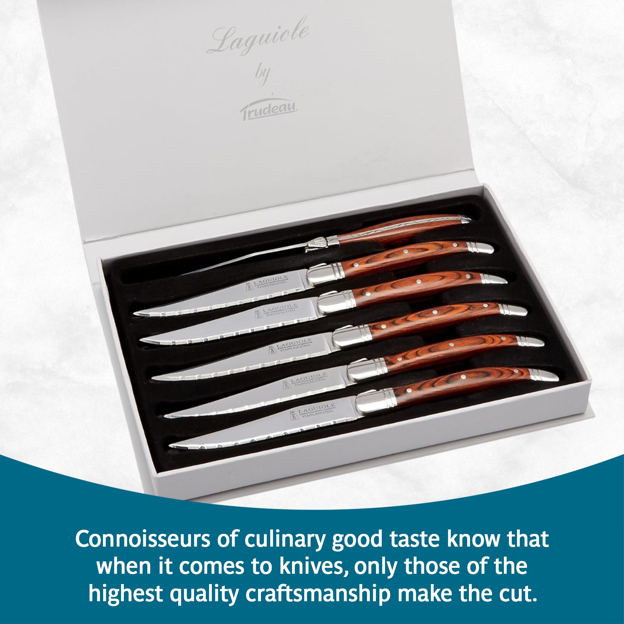 Trudeau Laguiole Steak Knives Set of 6 – Premium Stainless Steel