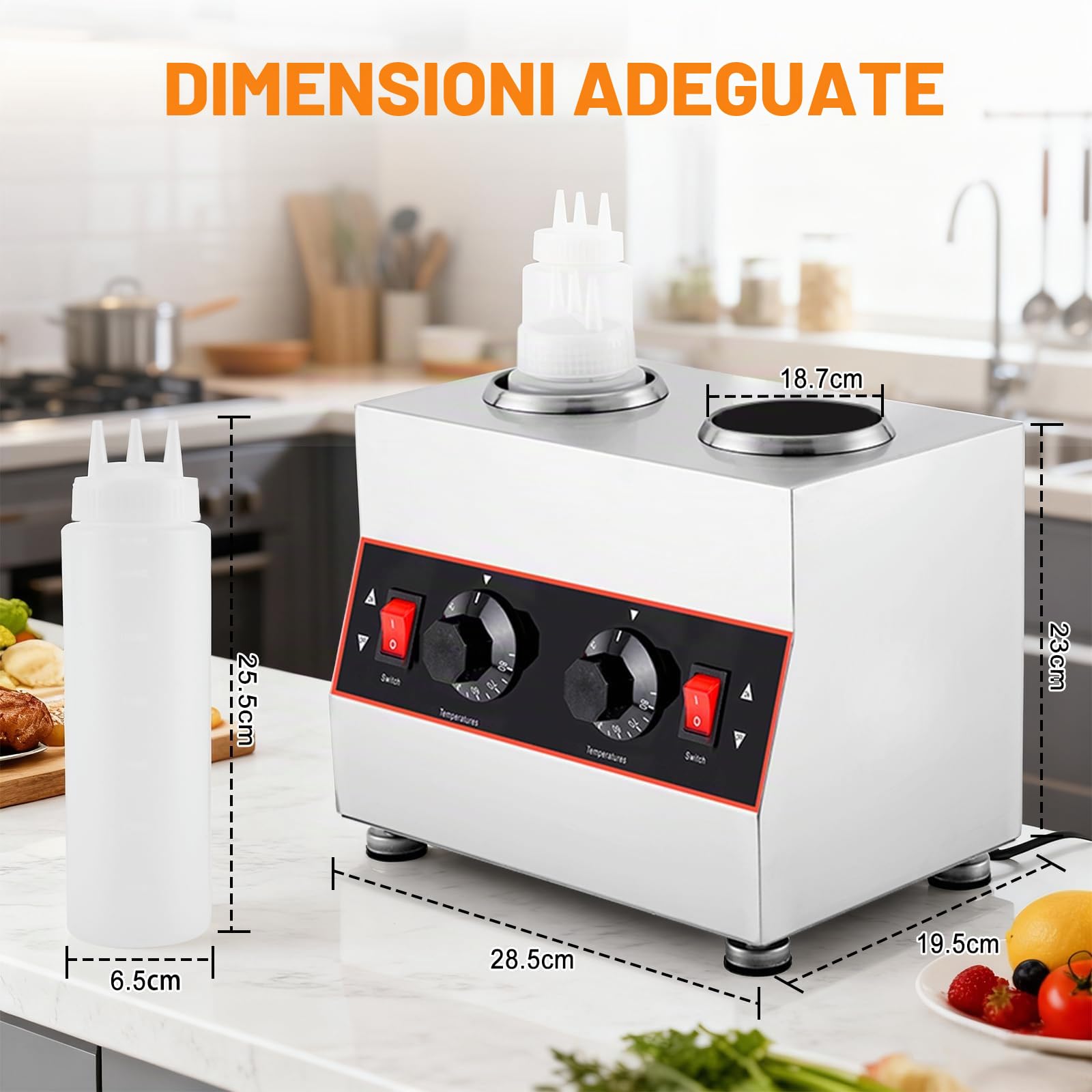 YUCHENGTECH Scalda Salsa Elettrico con 2 Bottiglie Temperatura 30-85 °C | Distributore di Salse in Acciaio Inox Scalda-salse Commerciale per Cioccolato, Formaggio, Ketchup e Caramello 320W