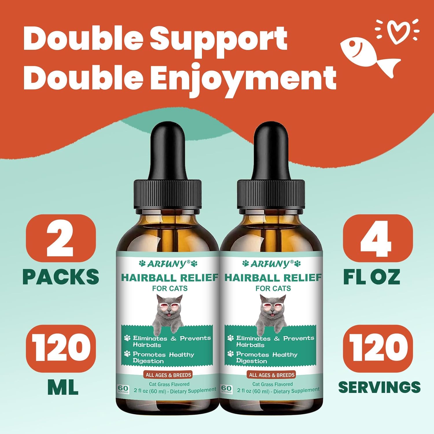 Cat Hairball Remedy - 2-Pack Drops Hairball Treatment for Cats - Hairball Relief for Cats - with Psyllium Husk, Flaxseed, Cat Grass - Cat Grass Flavor