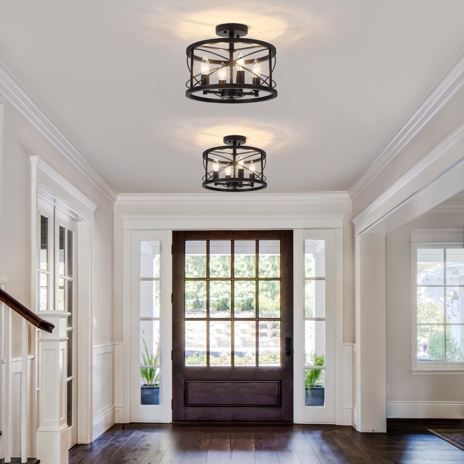 TOULMJ 4-Light Black Semi Flush Mount Ceiling Light, Farmhouse Modern Light Fixture, Hallway Light Fixtures Close to Ceiling Lighting Fixture for Kitchen Island Entryway Laundry Dining Room