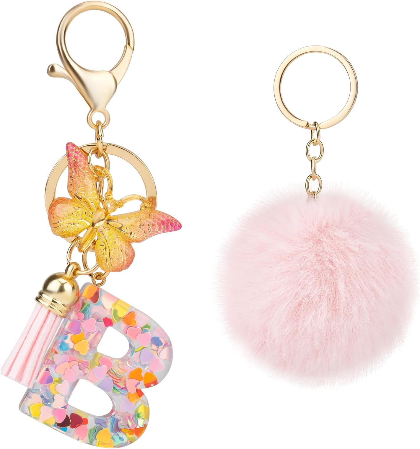 BeShinyInitial letter Keychains for Women Girls Butterfly Tassel Pink Purple Cute Keychain for bag Wallet Backpack charm