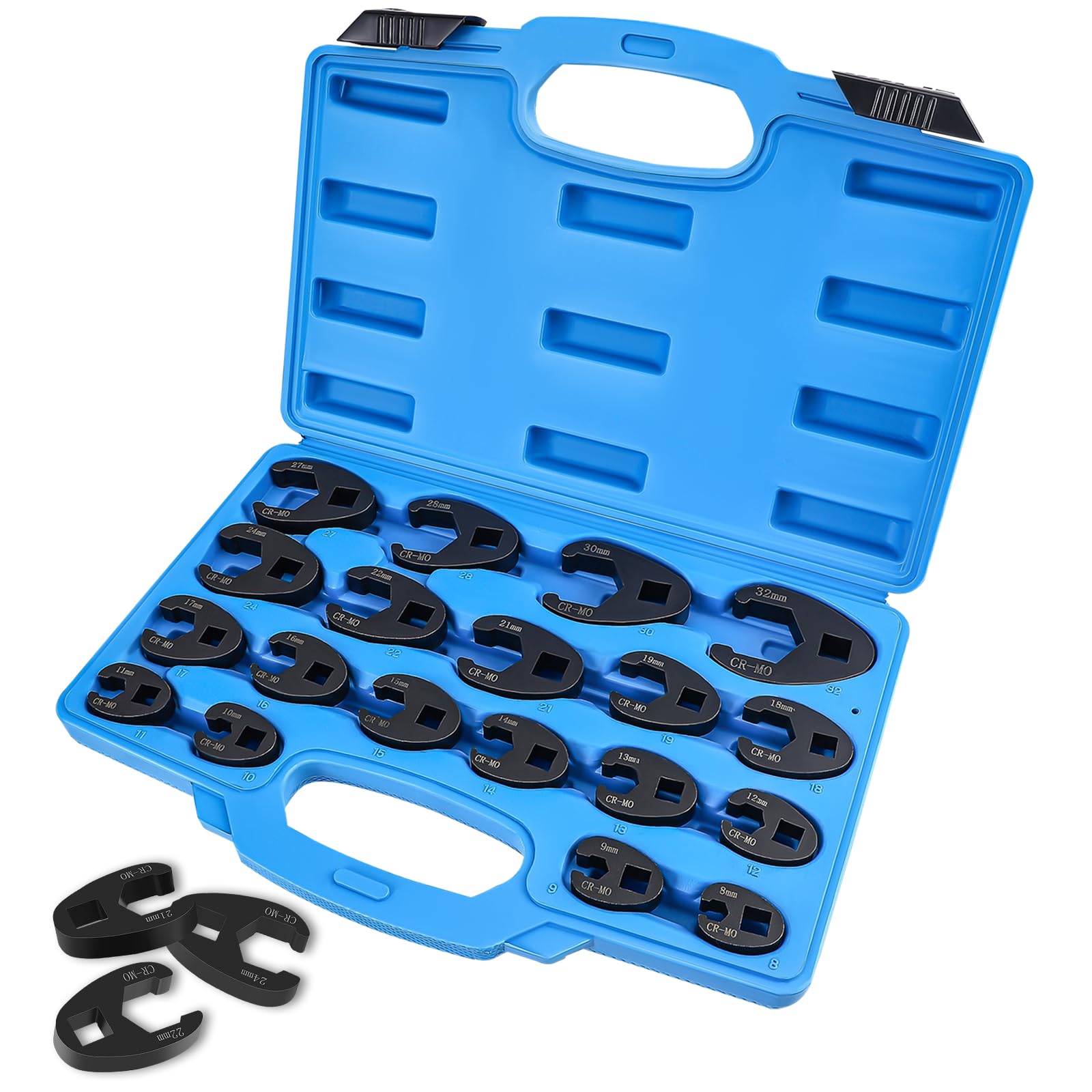 Set di chiavi a piedino di gallo, 19 pezzi, 8-32 mm, chiave dinamometrica | In acciaio CR-MO da 3/8 e 1/2 pollici, chiave a forchetta aperta per cricchetto, cavo del freno, riparazione auto, officina