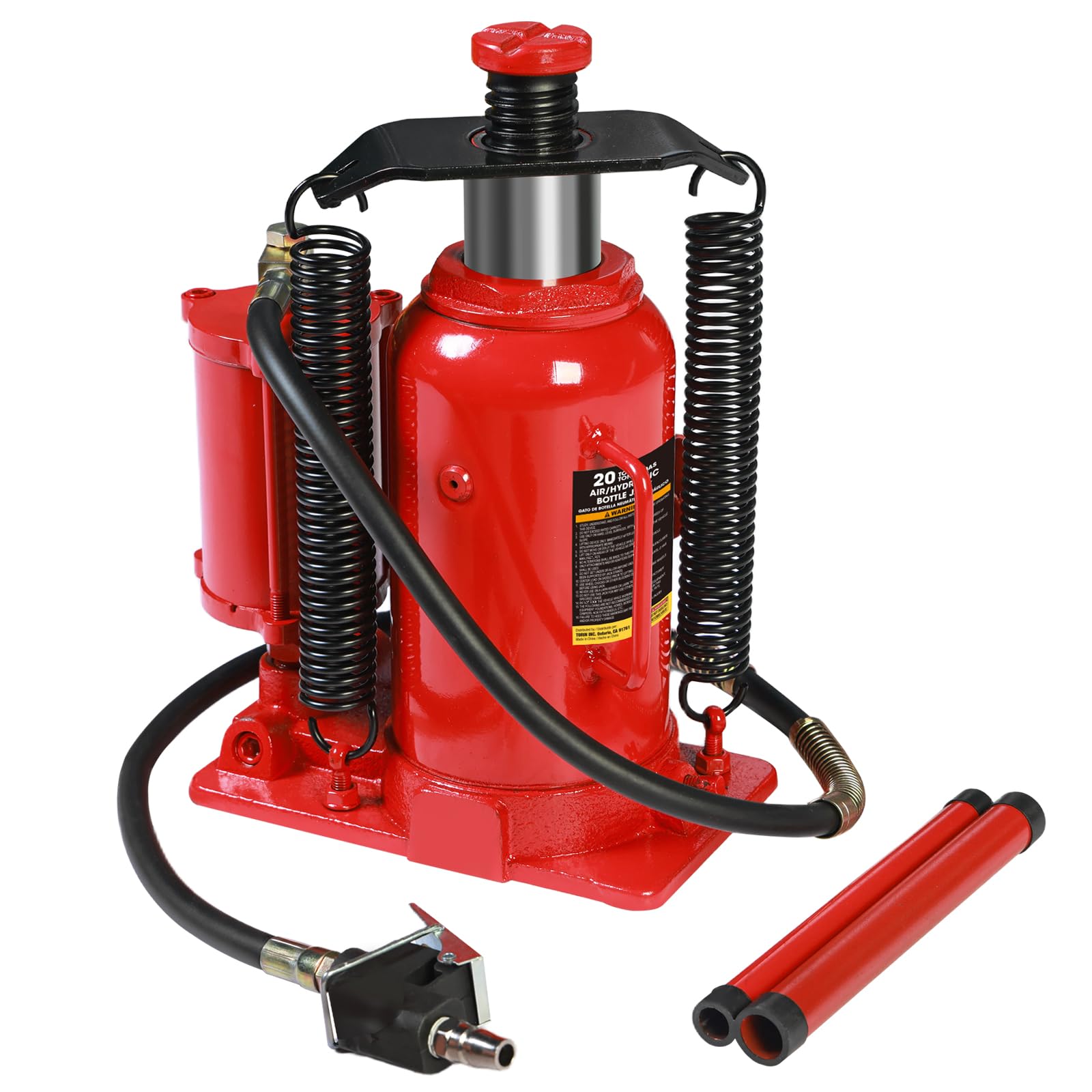 Big RED AQD20TR Air Hydraulic Bottle Jack: Heavy Duty Professional Lift with Dual-Power Operation, 10.24"-20.08" Adjustable Lift Range &amp; Safety Valve - 20 Ton (40,000 LBS)