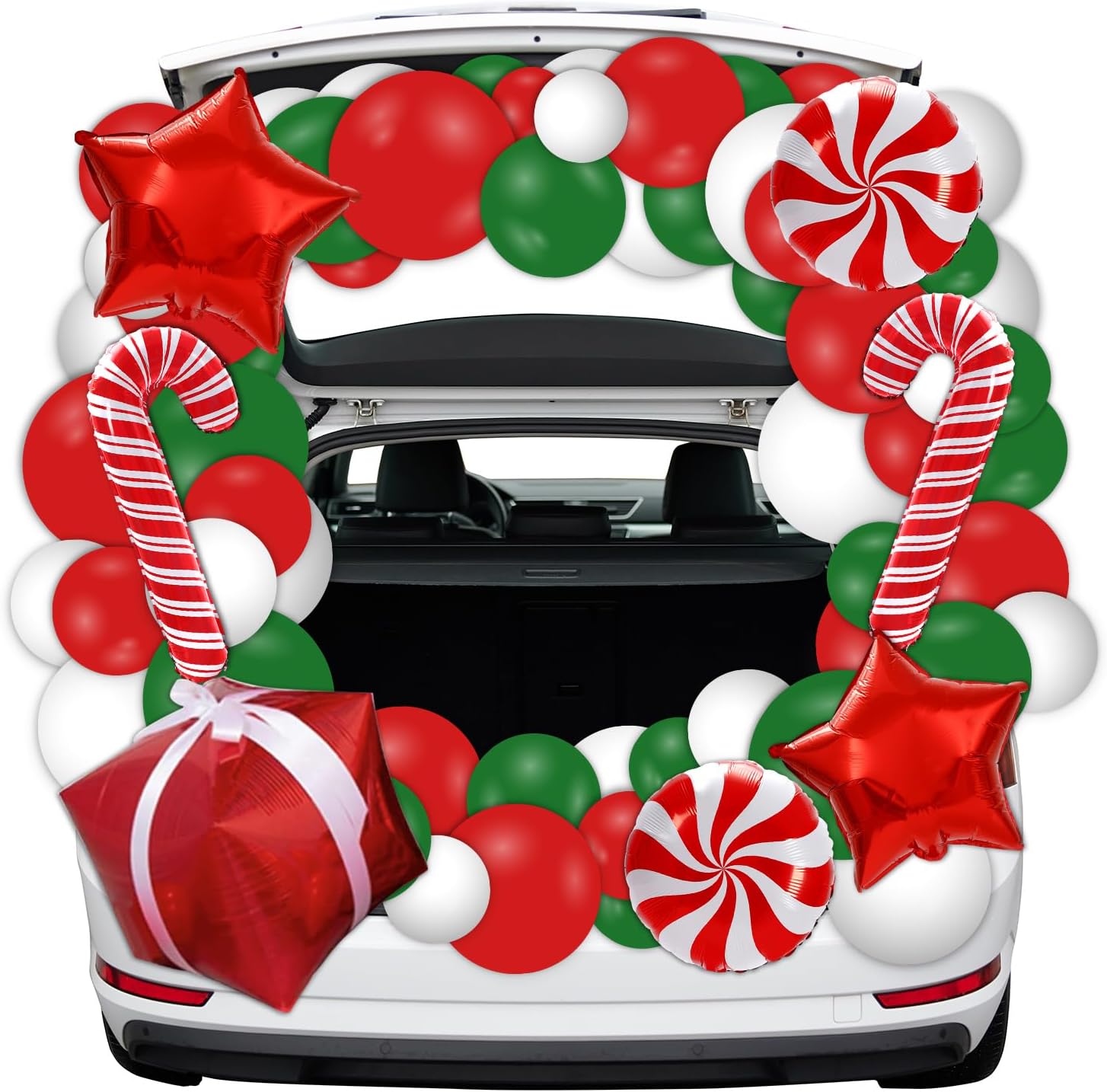 Whaline 97Pcs Christmas Trunk or Treat Decoration Kit Xmas Red Green White Latex