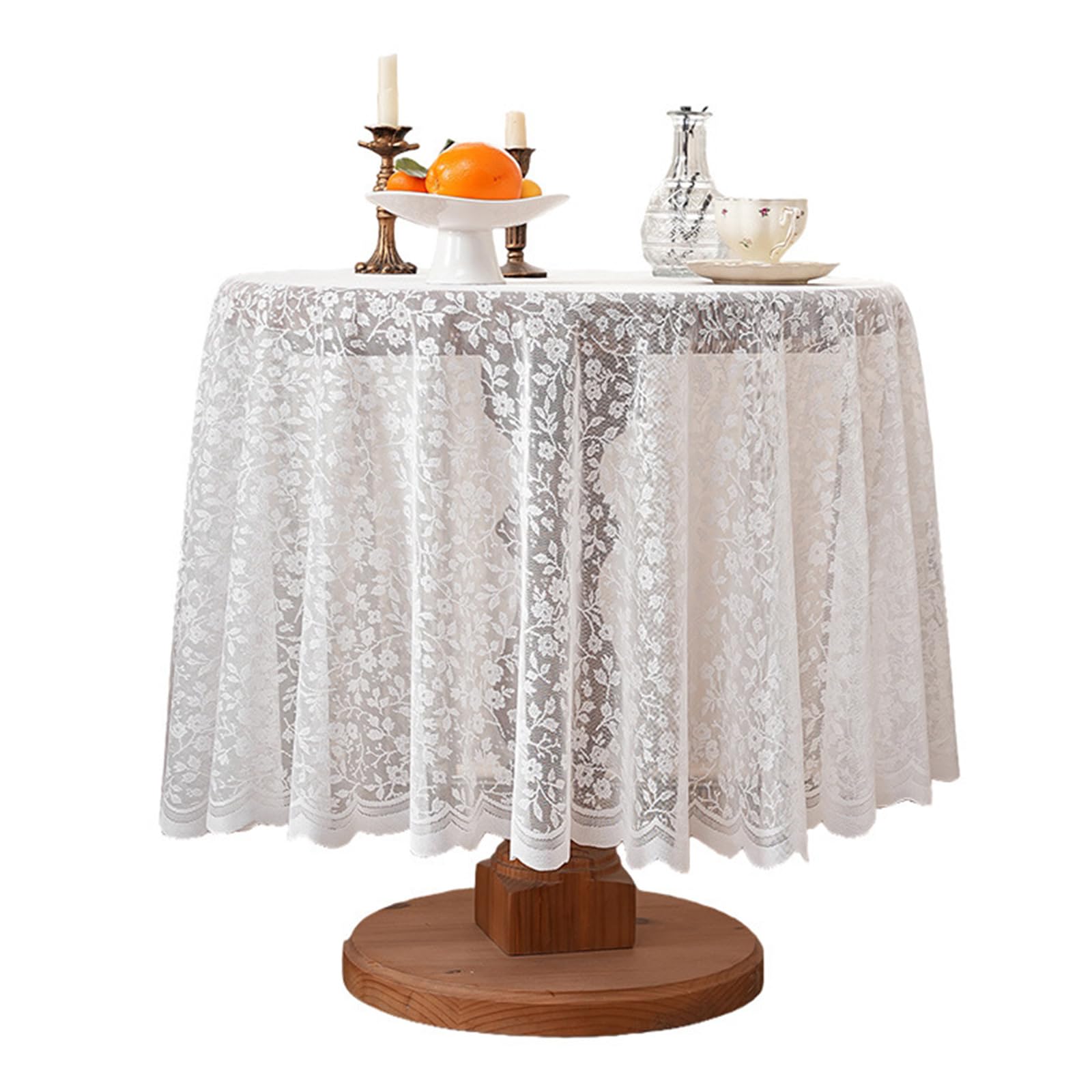 Hsyzygian Classical White Floral Lace Tablecloth Scalloped Trim Round Overlay Table Cover Ideal for Family Gatherings Indoor Event White Decorative Tablecloth