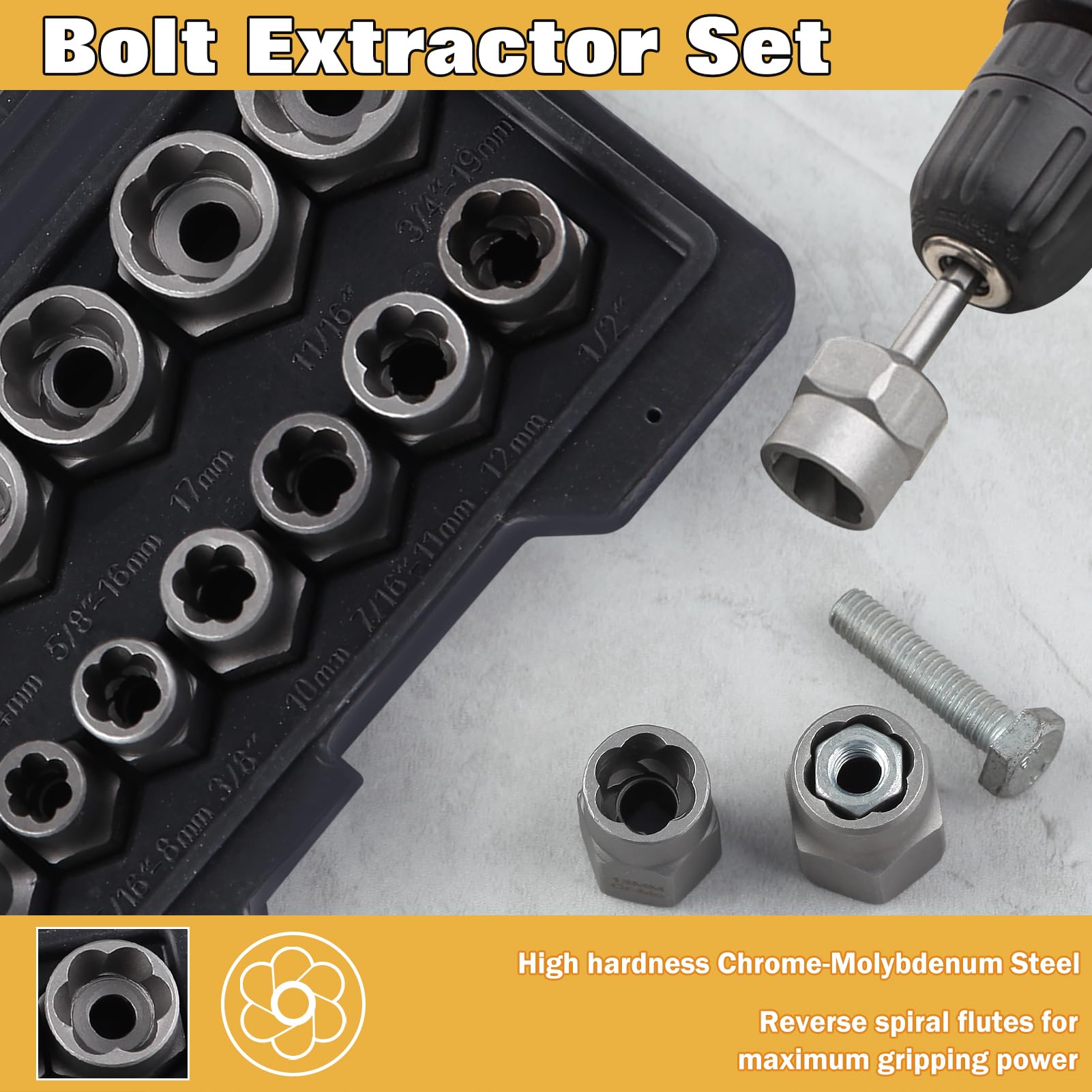 LEONTOOL Bolt & Nut Remover Set, 13 Pcs Bolt Extractor Set, Stripped Lug Nut Remover Twist Sockets - Image 2