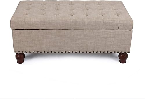 Miniatura 133 de Adeco Otomana de almacenamiento, banco tapizado rectangular de piel sintética con patas de madera, reposapiés, mesa de café para sala de estar,