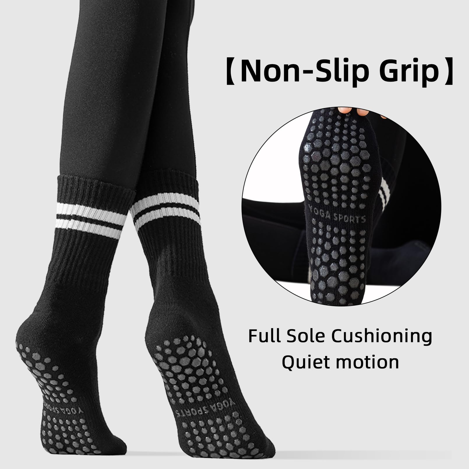 Calzini antiscivolo da donna, per pilates, yoga, 3 paia di calzini antiscivolo per allenamenti di balletto, nero, blu, rosa, Nero/Blu/Rosa, 3 paia, taglia unica