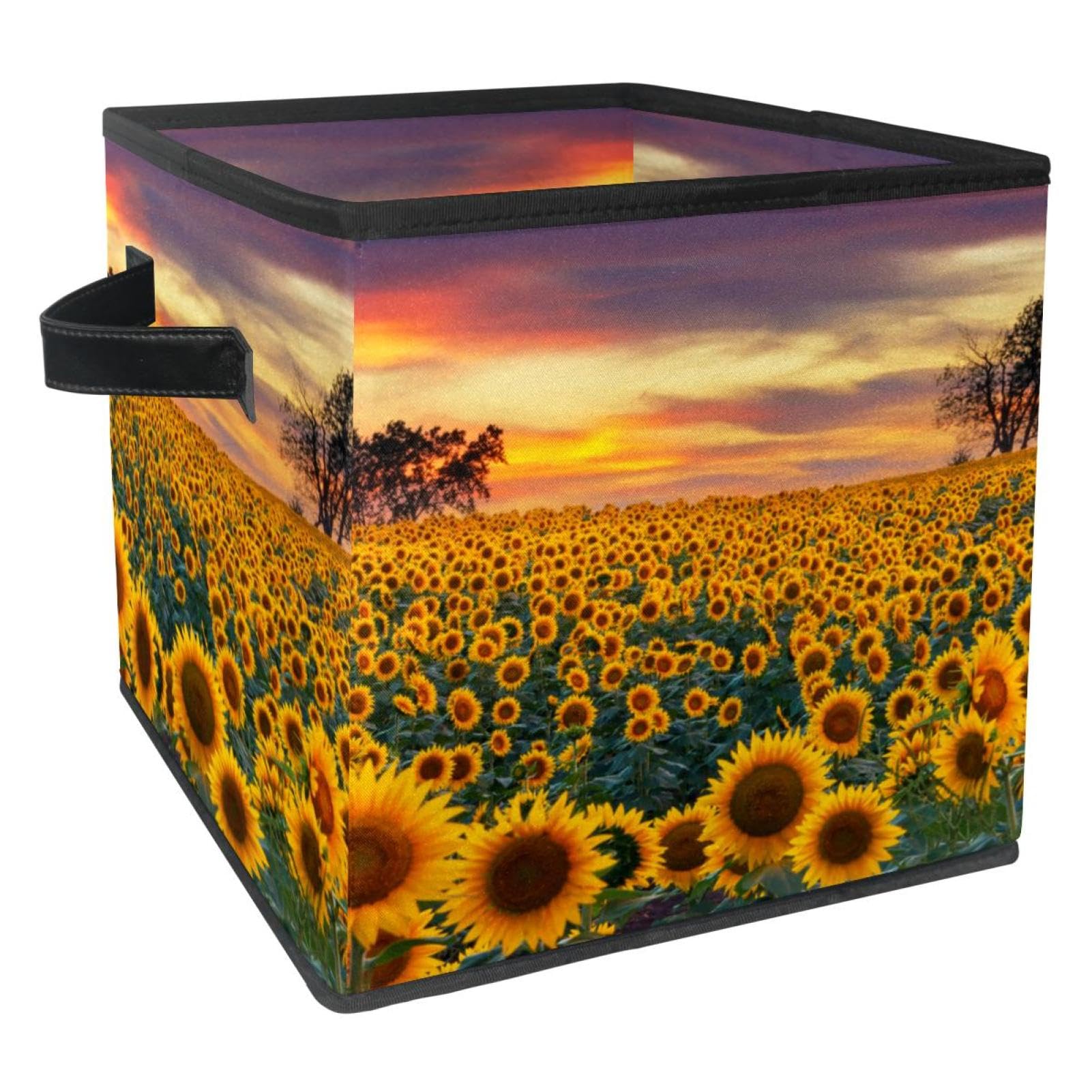 Boîte de rangement cube en tissu pliable 30cm motif tournesol