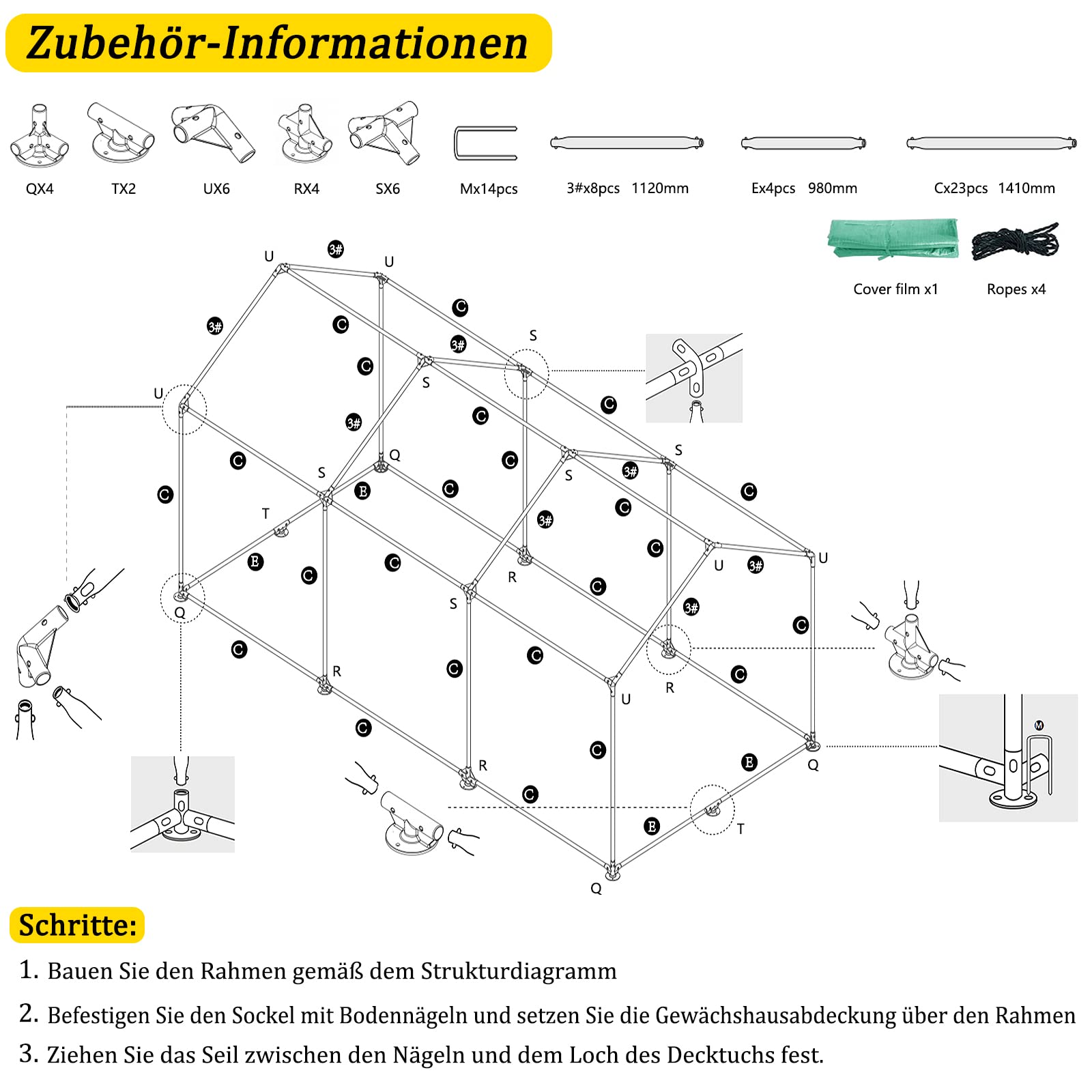 NAIZY Greenhouse szklarnia 4,5 x 2 x 2 m, 9㎡, szklarnia foliowa HDPE + LDPE + ocynkowana rura, z oknem, szklarnia na pomidory, odporna na działanie promieni UV, namiot foliowy do ogrodu, na rośliny, zielona