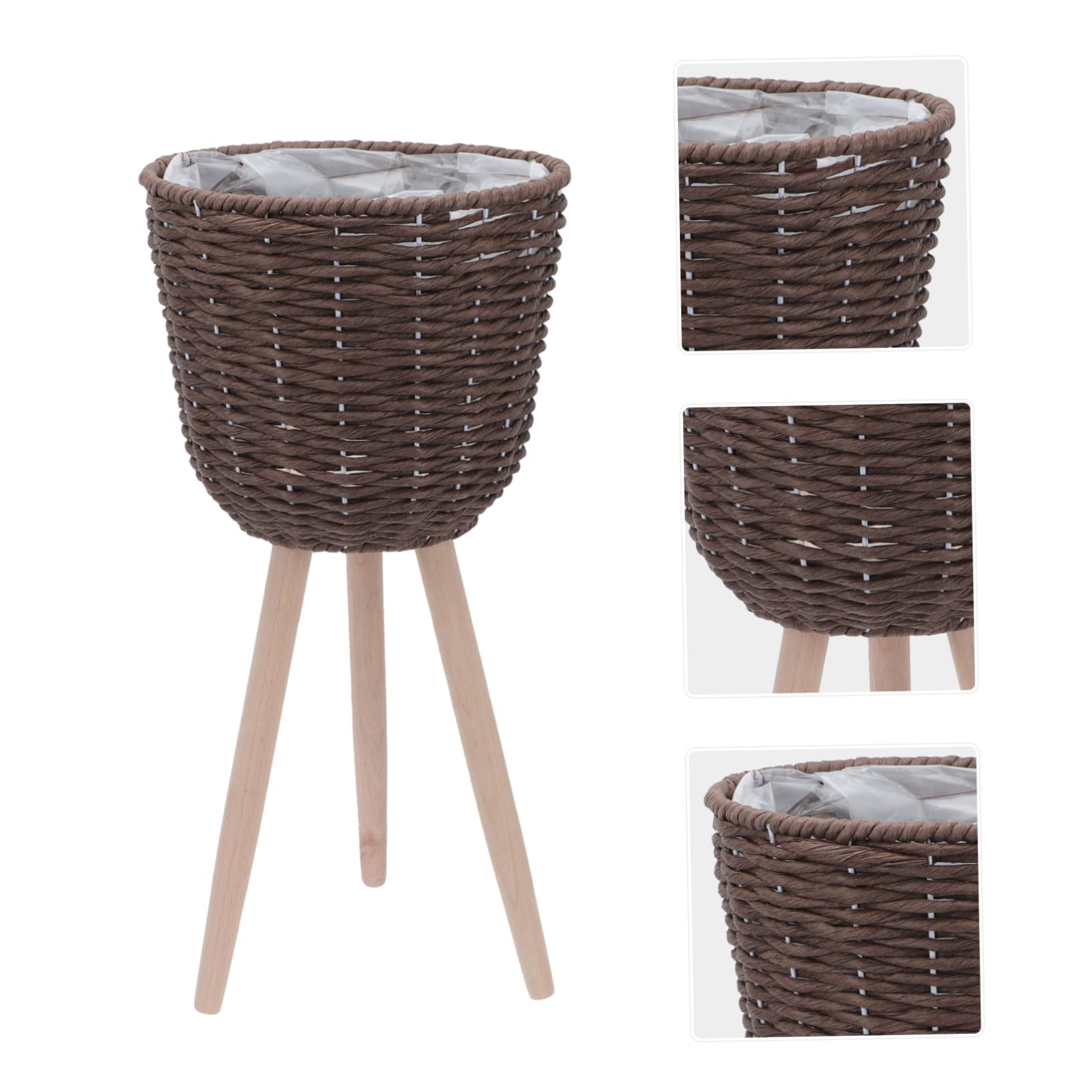 Yardwe Cestino Portapianta da Terra in Rattan e Legno con Staffa Angolare