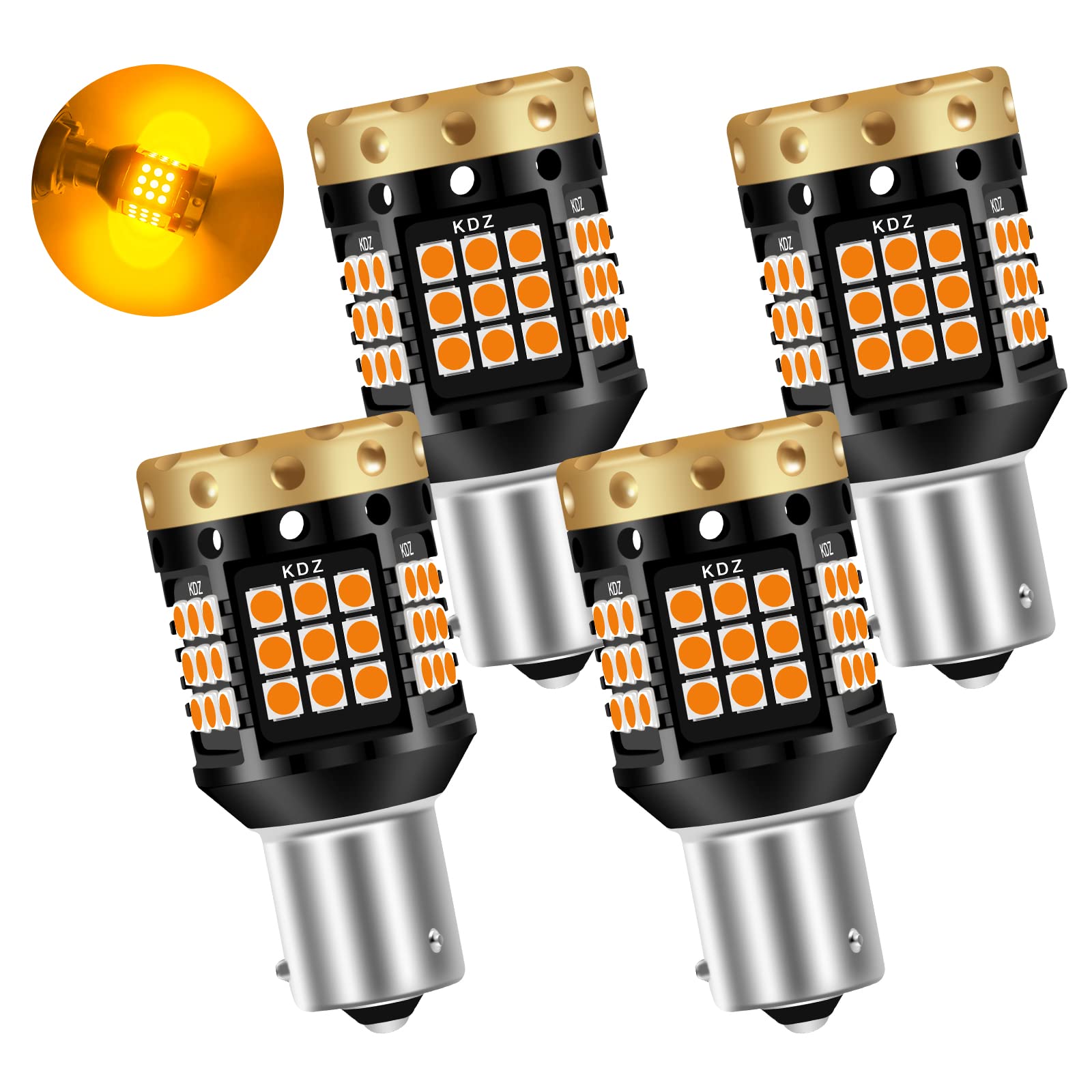 Żarówki kierunkowskazów, brak hiperbłysku 1850lumenów 45SMD 1156 BAU15S 7507 PY21W Canbus bezbłędne żarówki LED przednie i tylne kierunkowskazy bursztynowe żółte opakowanie 4 szt.