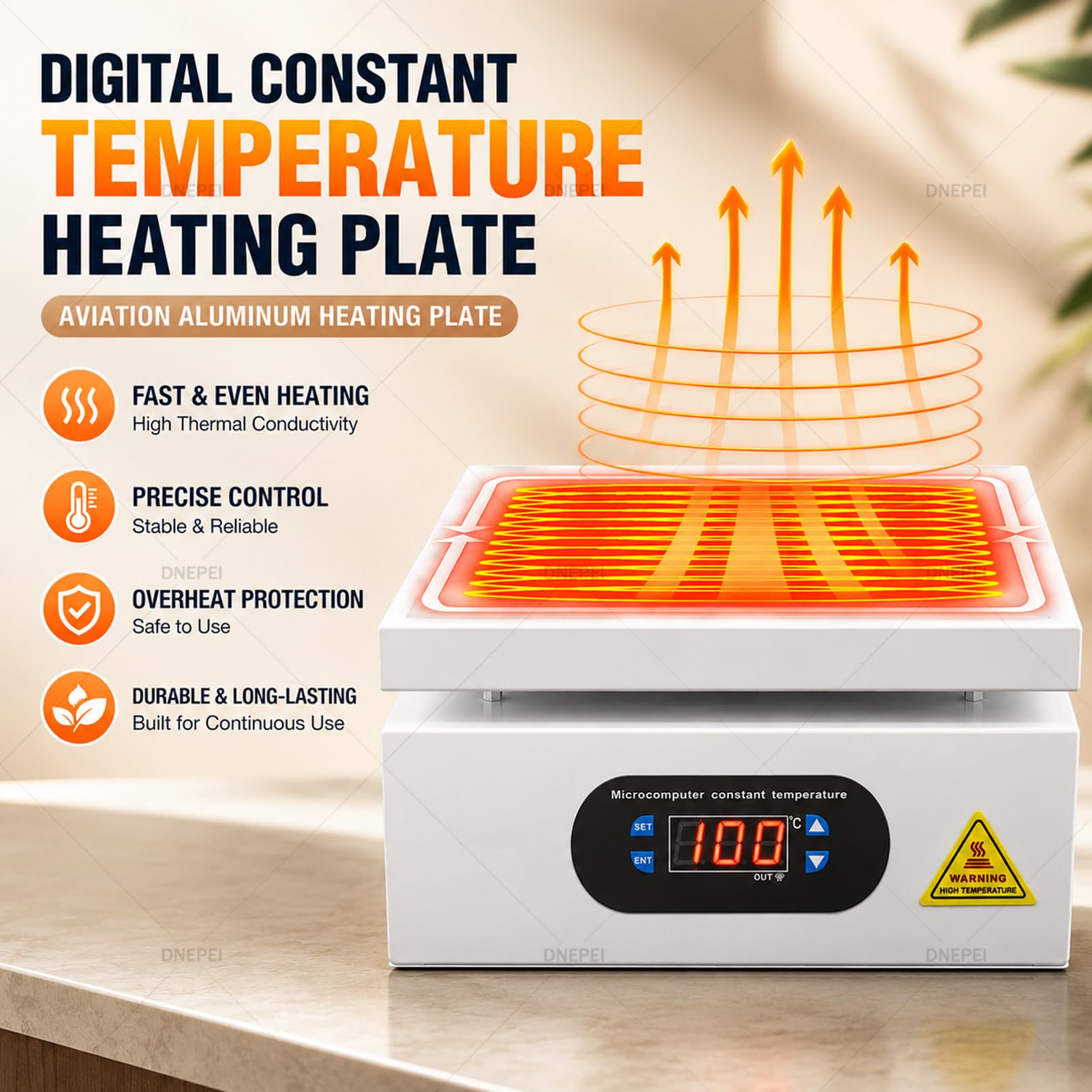 Estación de precalentamiento con placa calefactora digital PID 20*30cm | La tecnología de calentamiento multitubo elimina los puntos fríos, proporcionando un calor uniforme.
