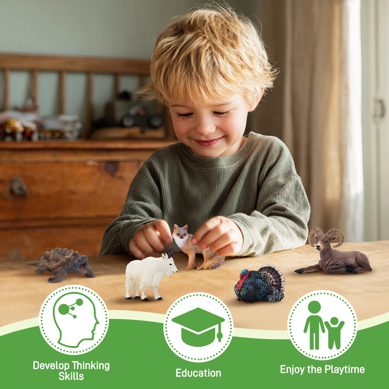 TOYMANY 14 sztuk mini figurek zwierząt leśnych z Ameryki Północnej, realistyczne figurki z dżungli, zabawki edukacyjne, jajka wielkanocne, toppery, Boże Narodzenie, urodziny, prezent na imprezę, dla