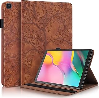 Samsung Galaxy Tab A 10.1 2019 Case (SM-T510/T515) PU Leather Stand Folding Folio Cover for Samsung Galaxy Tab A 10.1 Inch Tablet SM-T510/T515 2019 Release Modle-Life Tree - Brown