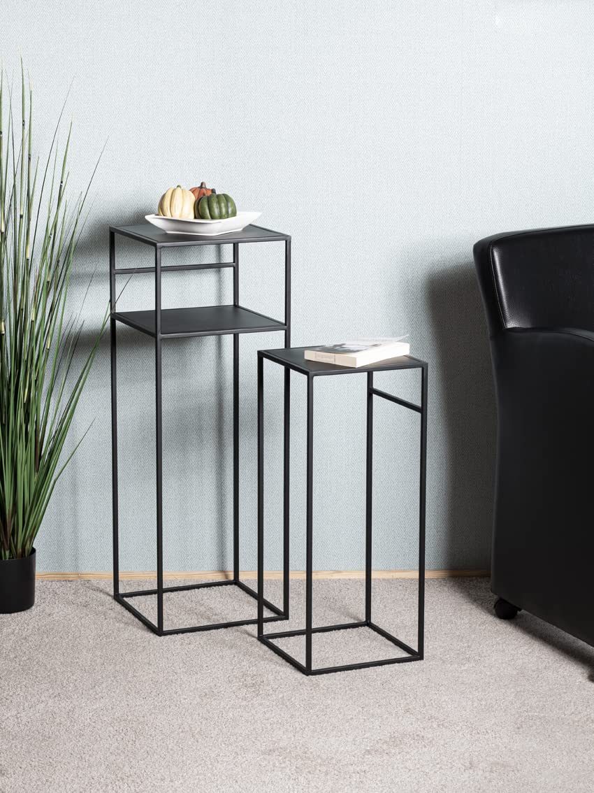 HAKU Set di 2 tavolini in metallo nero - Tavolini da salotto piccoli - Dimensioni: L 26/30 x A 63/85 x P 26/30 cm Stile: Moderno