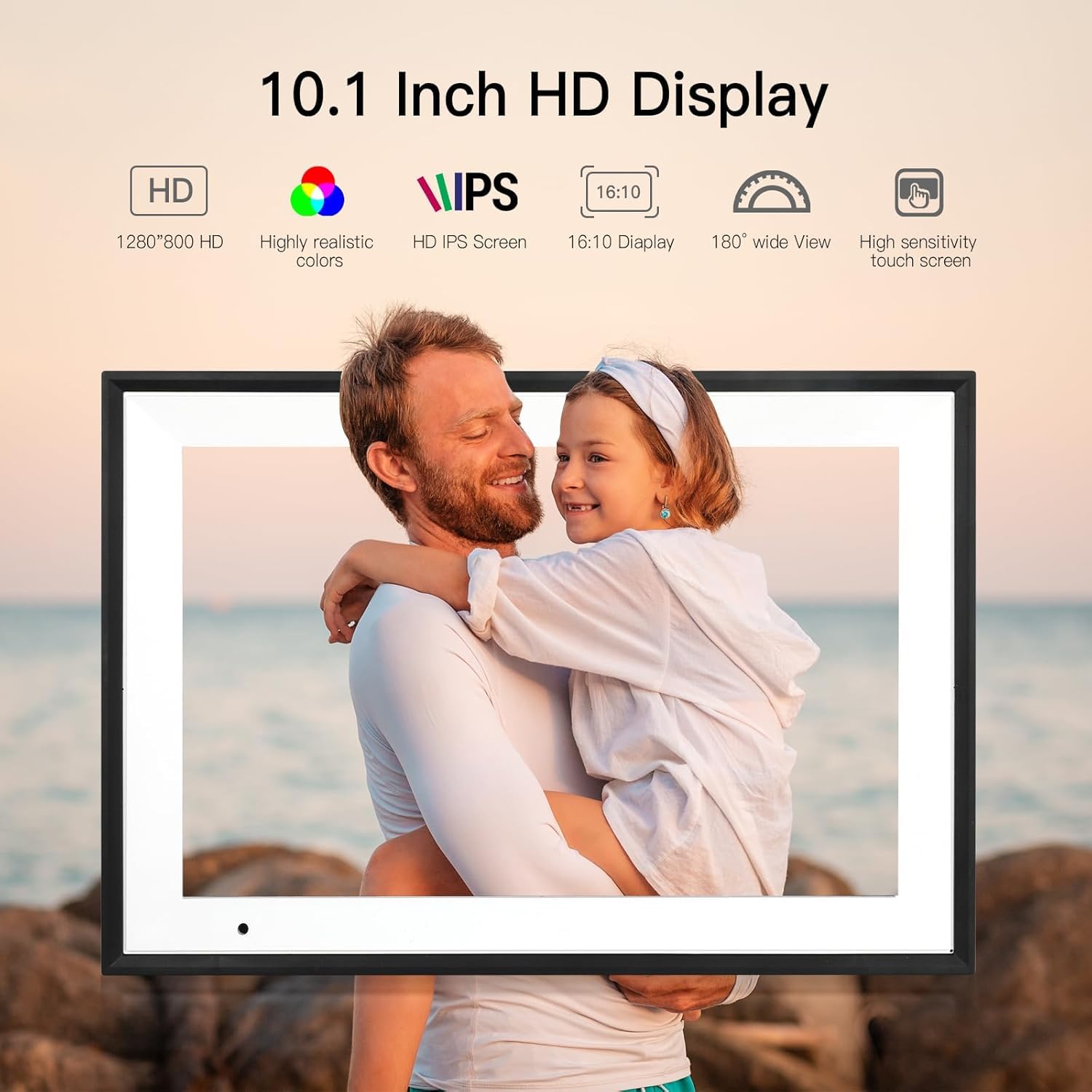 Humblestead Digitaler Bilderrahmen 10,1 Zoll 32GB WiFi Elektronischer Bilderrahmen 1280x800 HD intelligenter Touchscreen, Automatische Drehung, mühelose Fernkonfiguration über die AiMOR-App, Schwarz