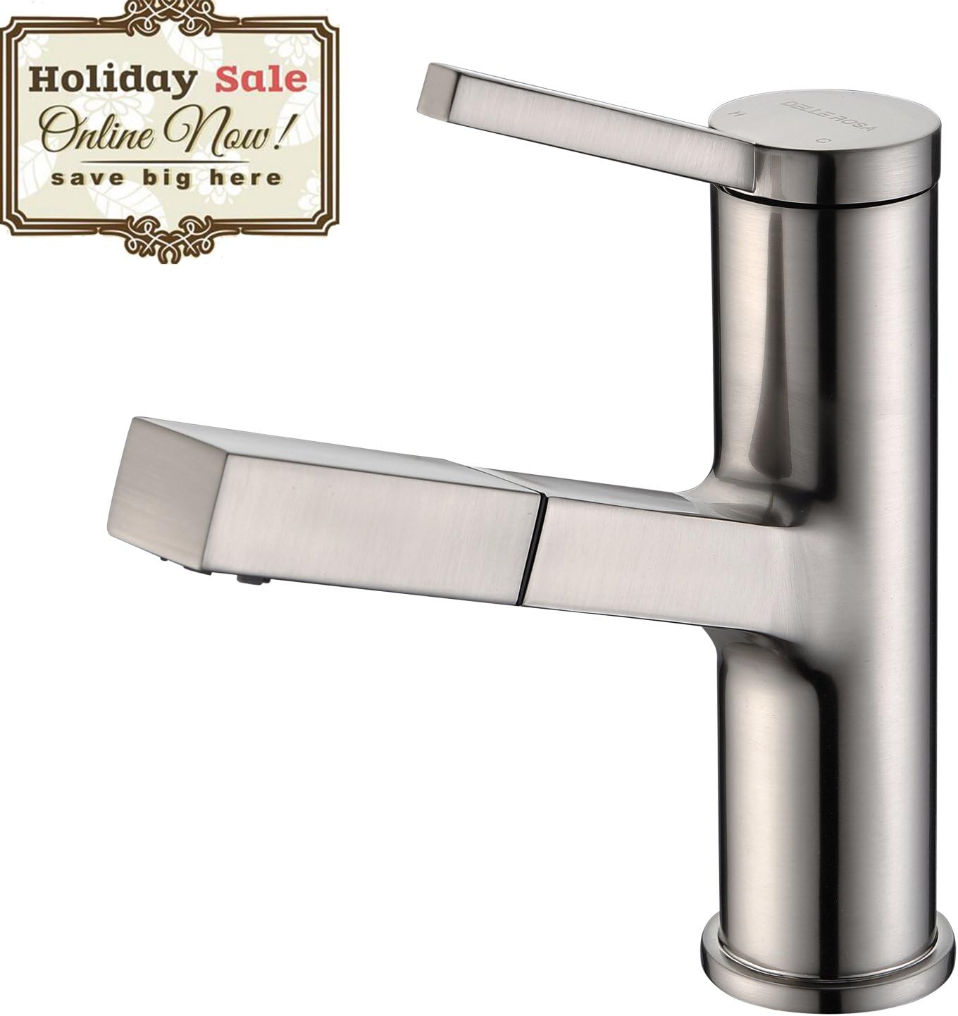 Delle Rosa Bathroom Basin Tap Single Handle Pull Out Bathroom Sink Vessel Tap Brushed Nickel