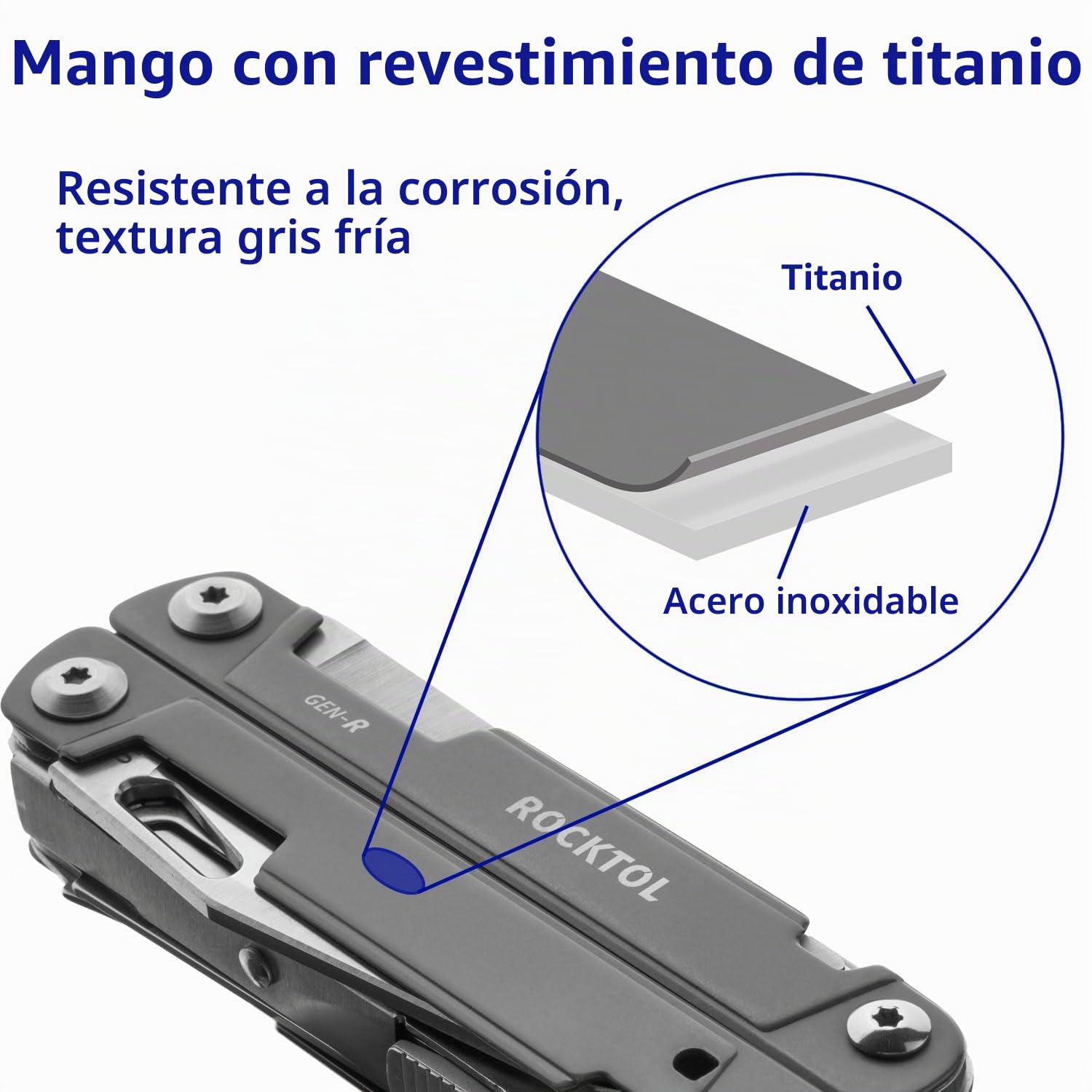 ROCKTOL Alicates multiherramienta, cuchillo de bolsillo multiherramienta EDC VG10, multiherramienta 27 en 1 con mango chapado en titanio, destornillador de precisión, buen gancho para caza, mochilero
