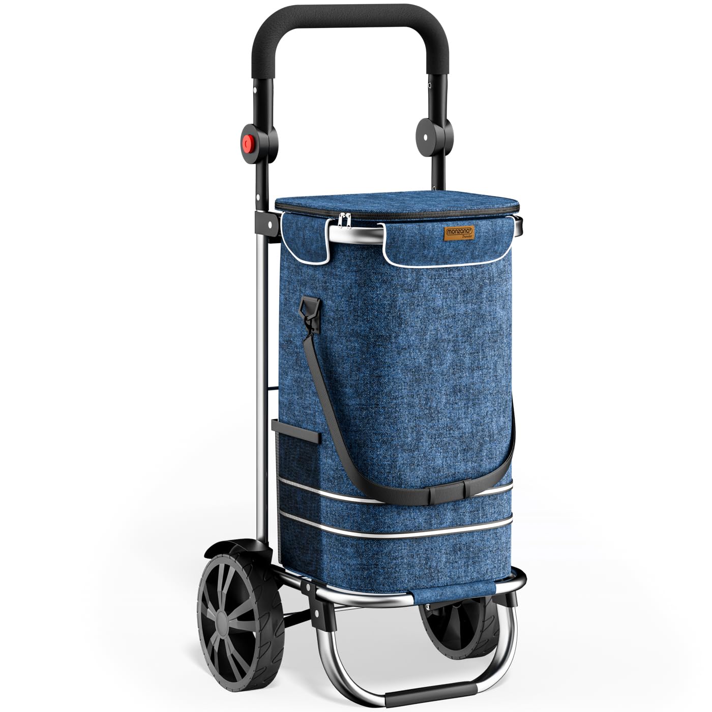 MONZANA® 3in1 Shopping Trolley On Wheels with Cool Bag, 56Ltr Capacity, 2 Wheels, Lightweight, Foldable, Removable Insulated Bag, 50kg Capacity, Ideal Shopping Trolley and Wheeled Holdall | Blue