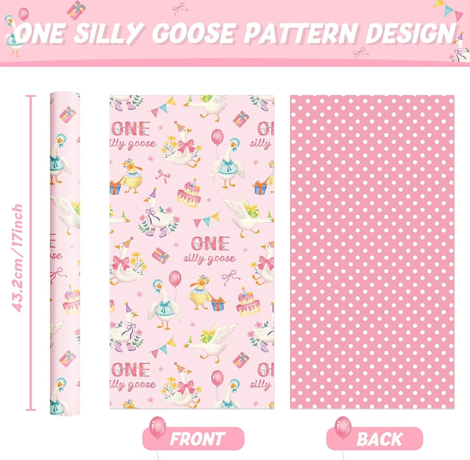WERNNSAI Silly Goose Wrapping Paper 17 In x 33 Ft 1st Birthday Gift Wrap image 2